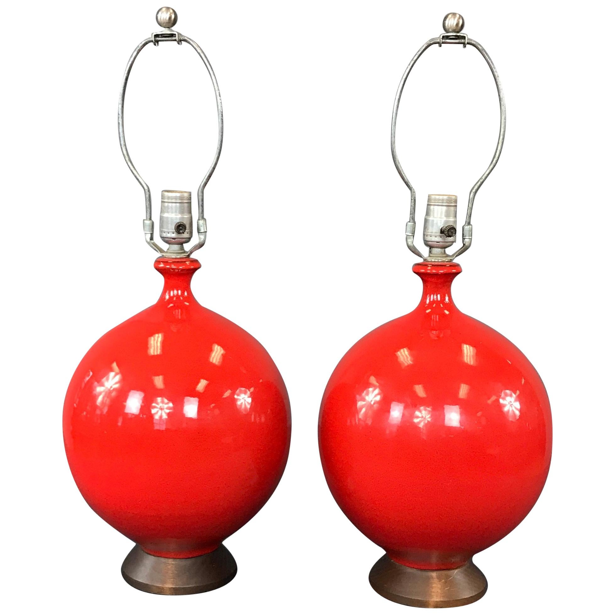Vintage 1960s Red Glaze Ceramic Table lamps at 1stDibs