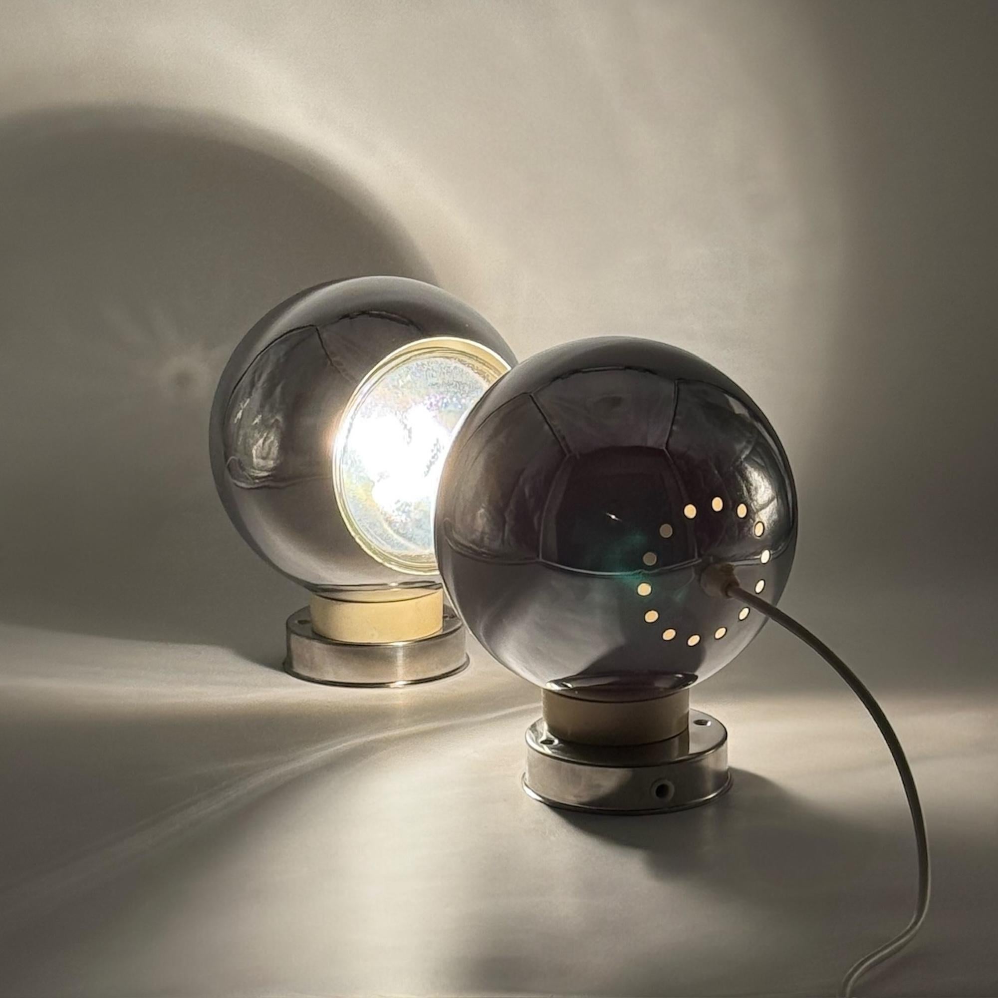 Vintage 1960s Reggiani Chrome Eyeball Lamps Pair - MCM Design Italian Lighting 5