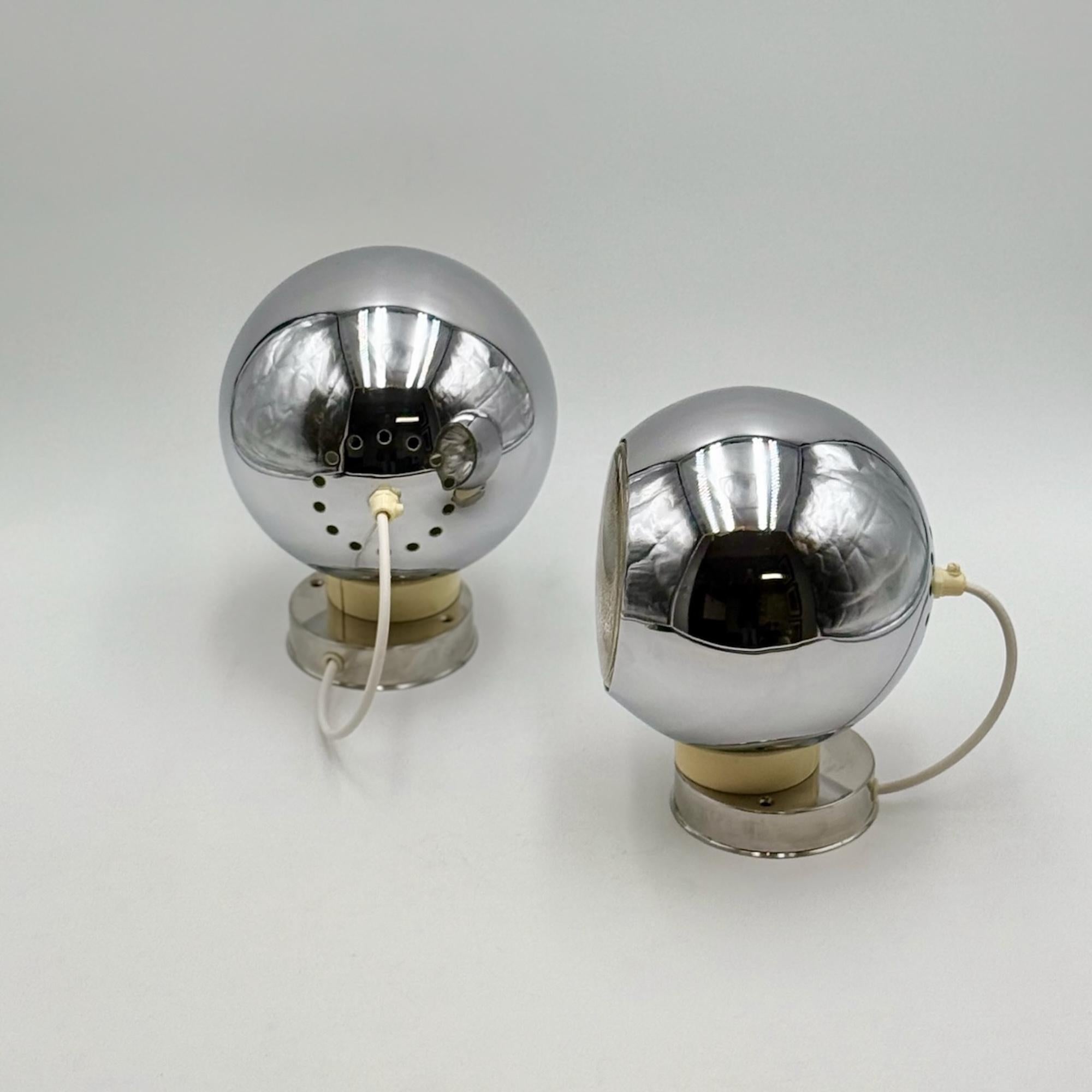 Space Age Vintage 1960s Reggiani Chrome Eyeball Lamps Pair - MCM Design Italian Lighting