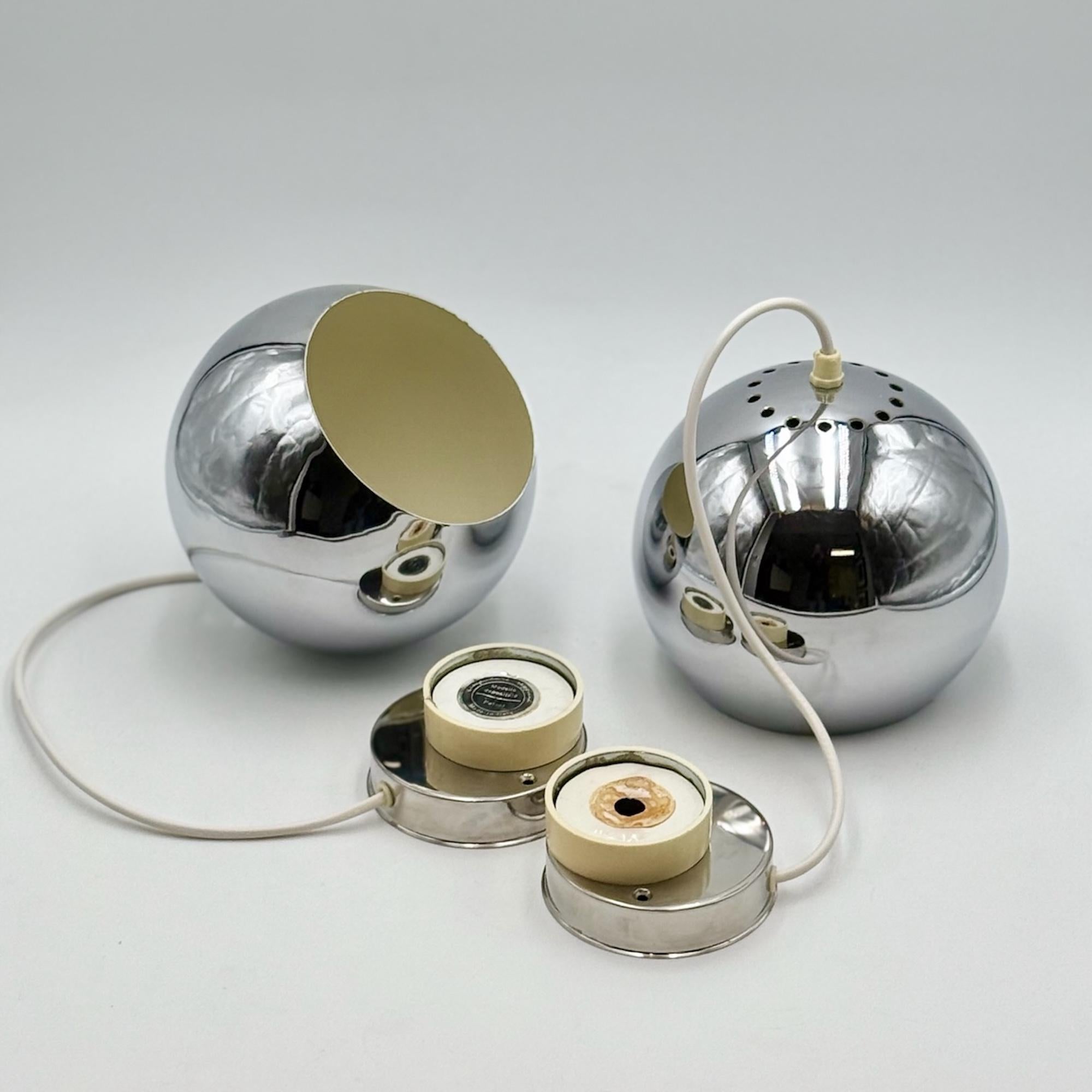 Vintage 1960s Reggiani Chrome Eyeball Lamps Pair - MCM Design Italian Lighting 1