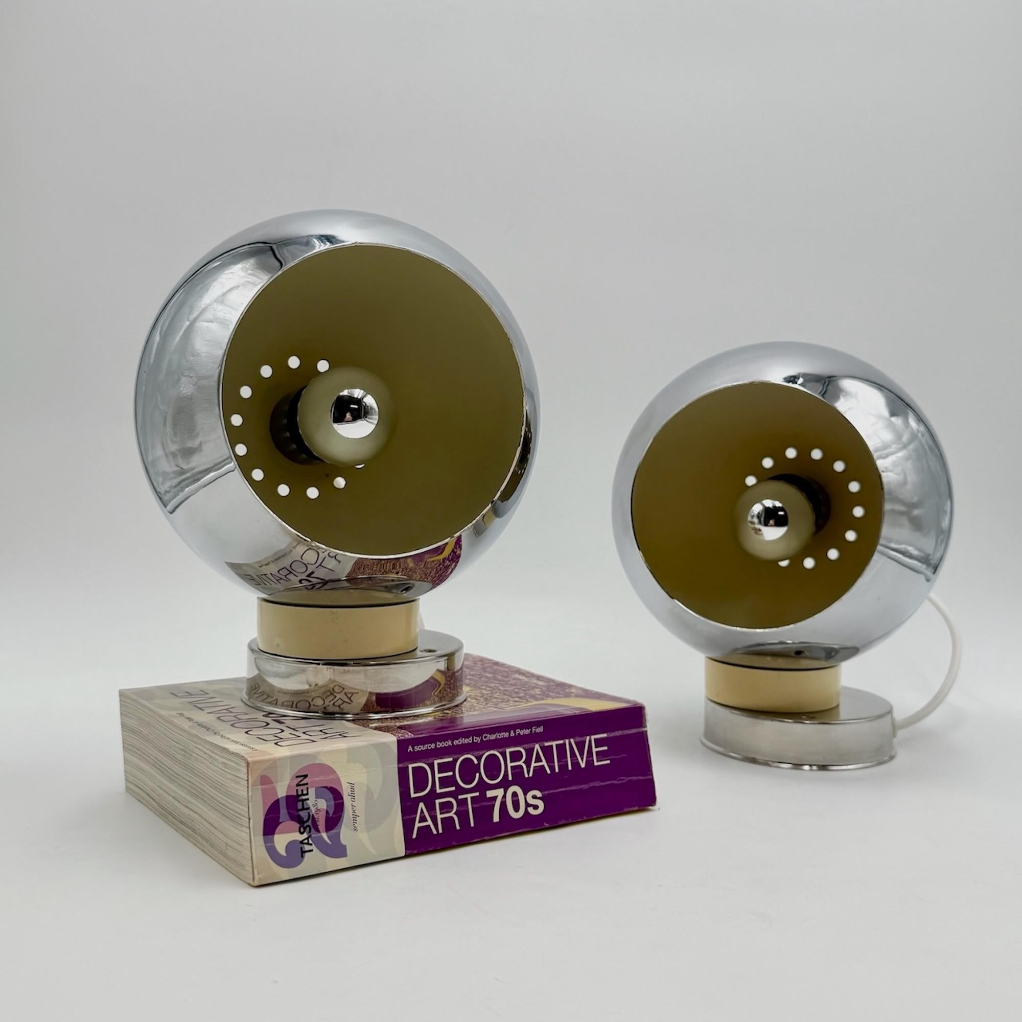 Vintage 1960s Reggiani Chrome Eyeball Lamps Pair - MCM Design Italian Lighting 2
