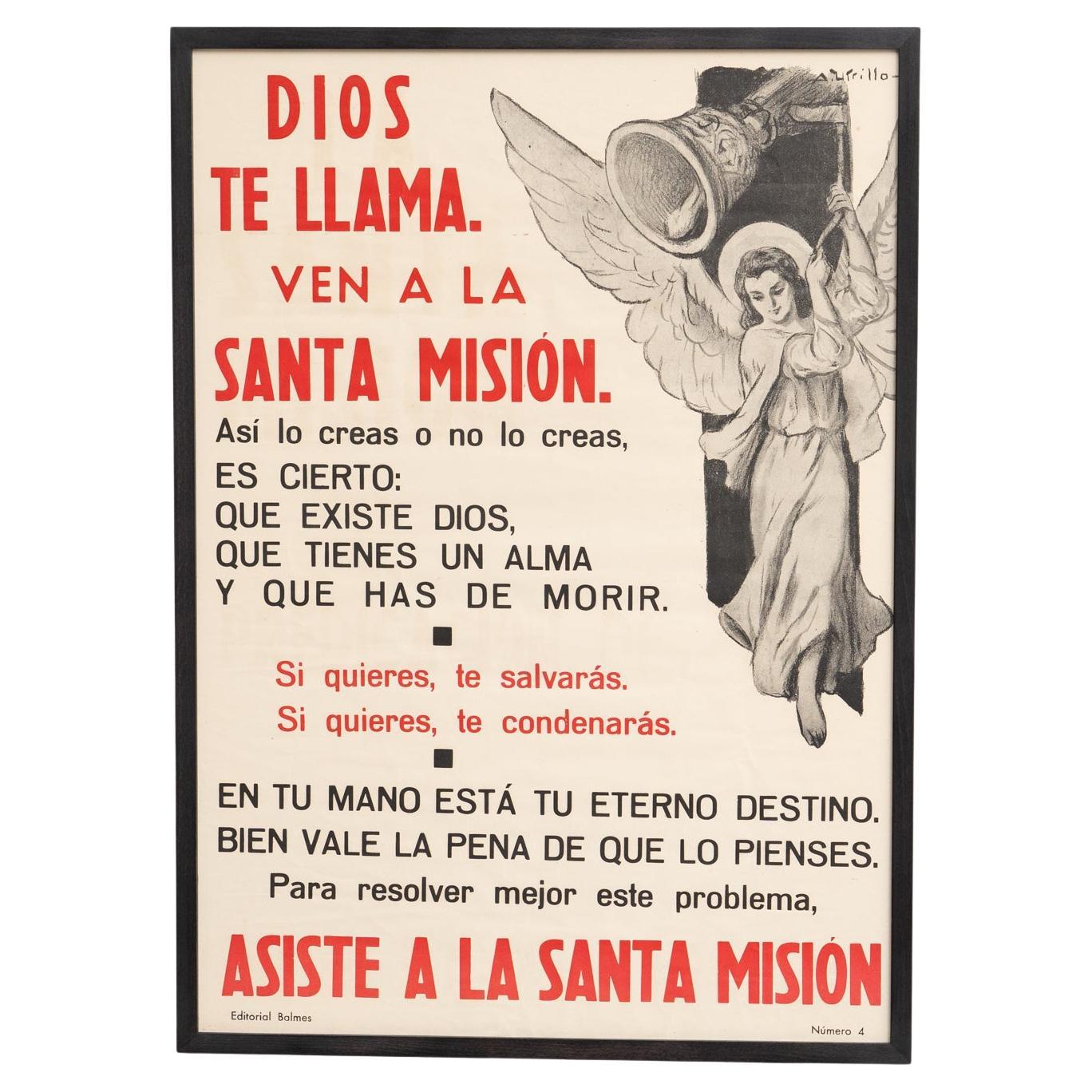 Poster tipografico religioso d'epoca degli anni '60 - Editorial Balmes, Barcellona