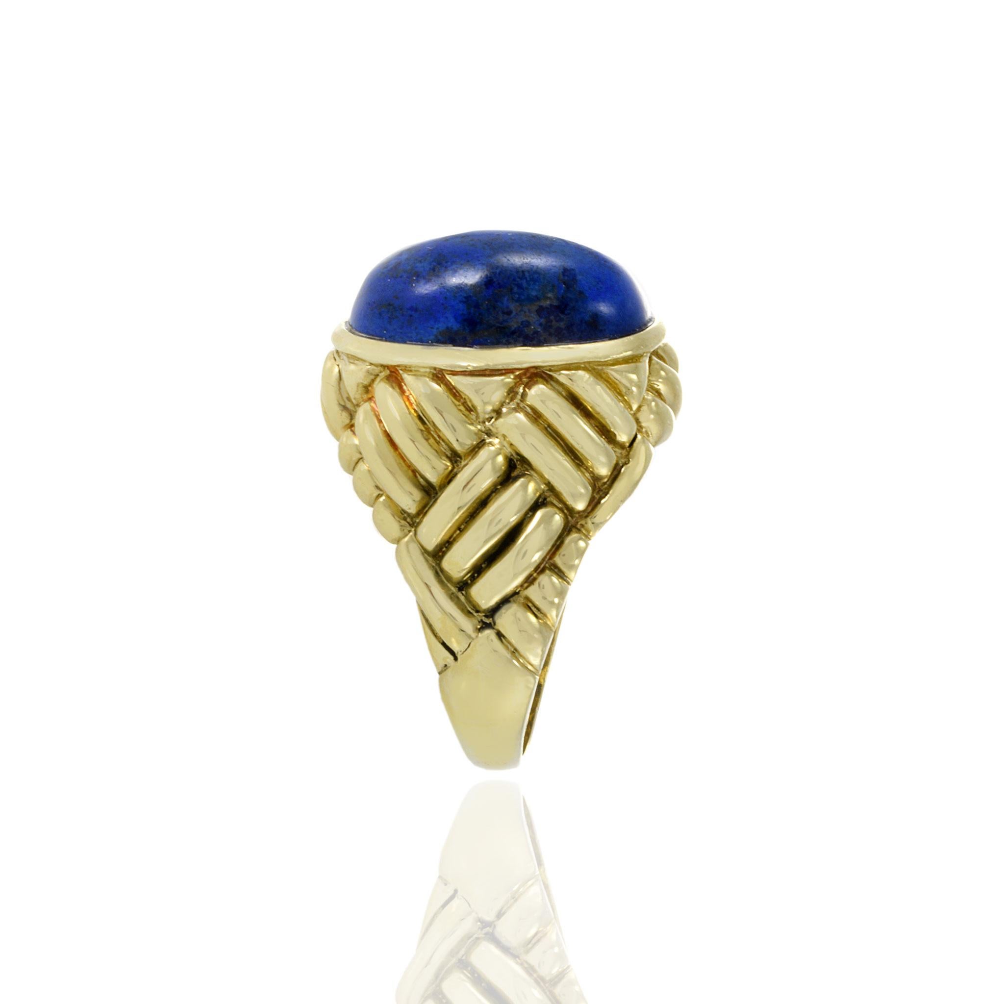 Vintage 1960's Retro 18KT Yellow Gold Lapis Lazuli Ring 2