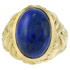 Bague rétro des années 1960 en or jaune 18 carats, lapis-lazuli