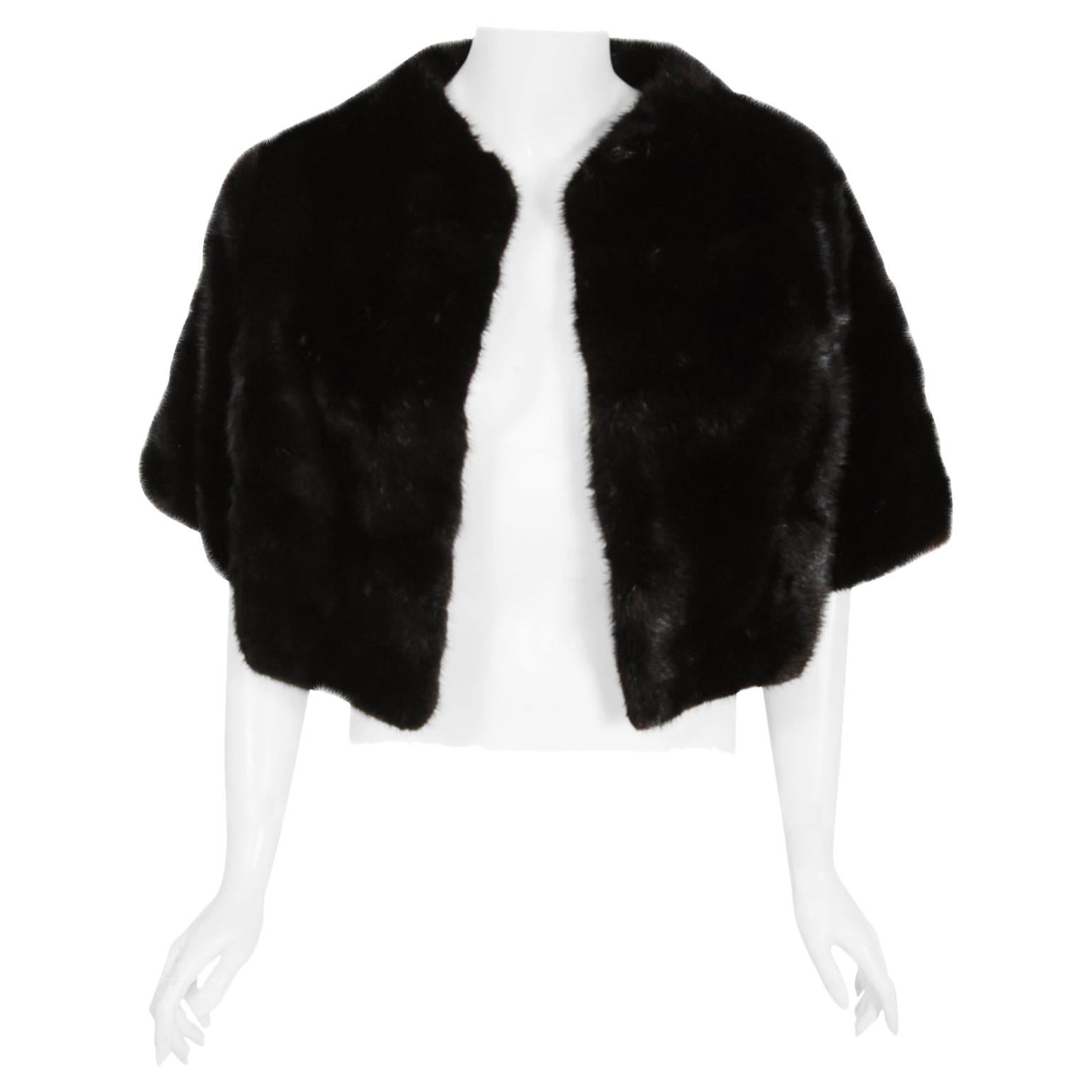 Vintage 1960's Revillon Paris Couture Black Diamond Mink Fur Bolero Jacket 
