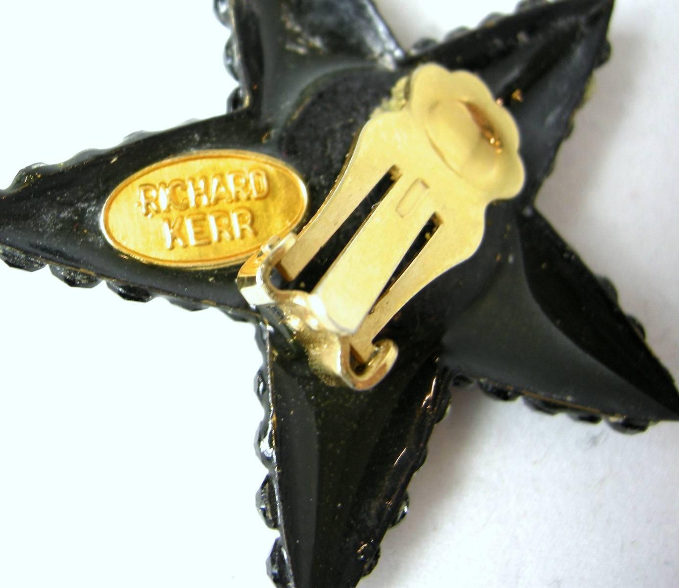 Vintage 1960s Richard Kerr’s Black Rhinestone Star Earrings In Excellent Condition In New York, NY