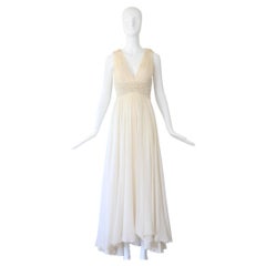 Vintage 1960's Richilene Cream Silk Chiffon Grecian Evening Gown US 0 UK 4