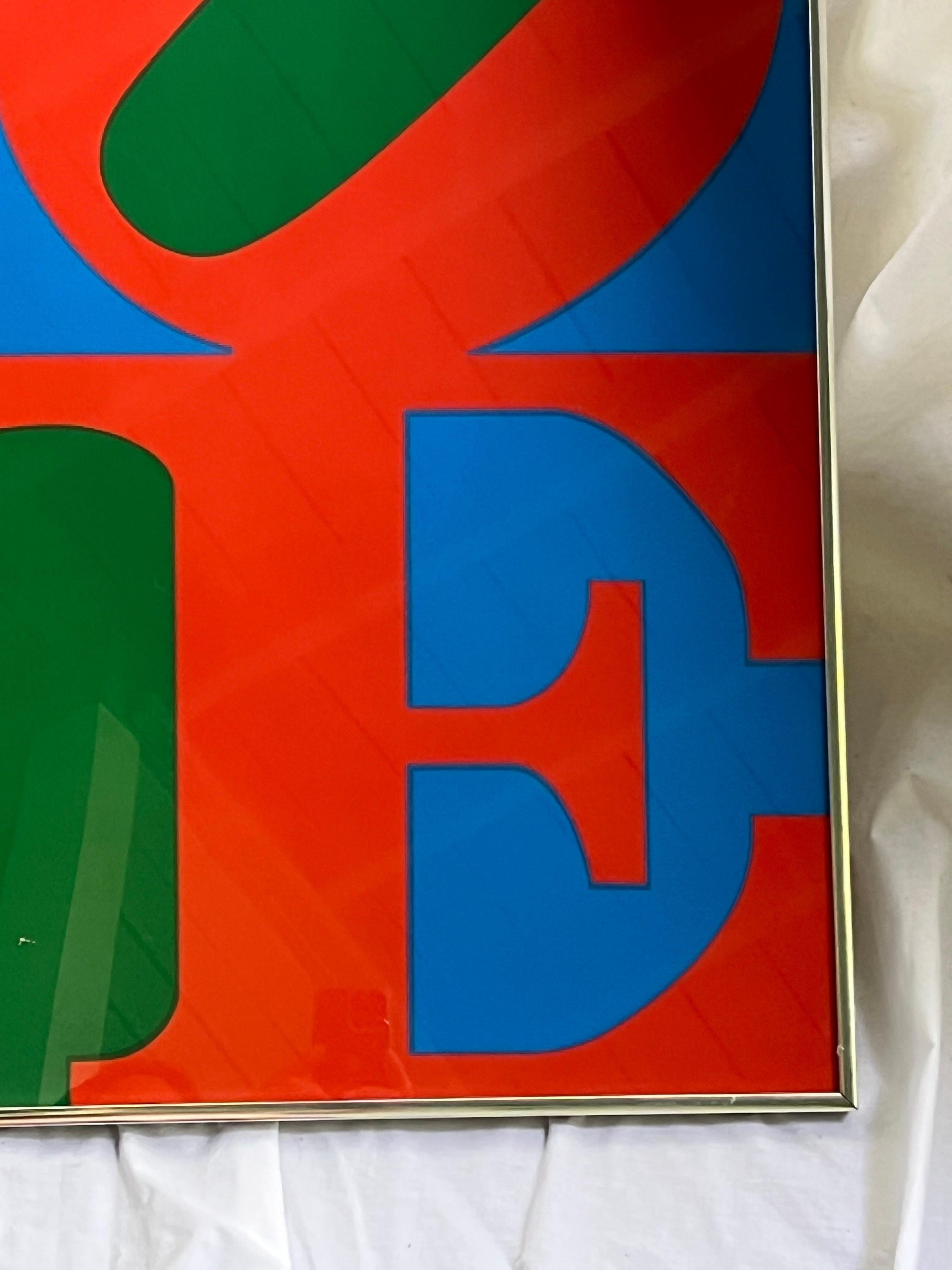 Vintage 1960's Robert Indiana (After) Large Love Silkscreen Print Red Blue Green In Good Condition In Atlanta, GA