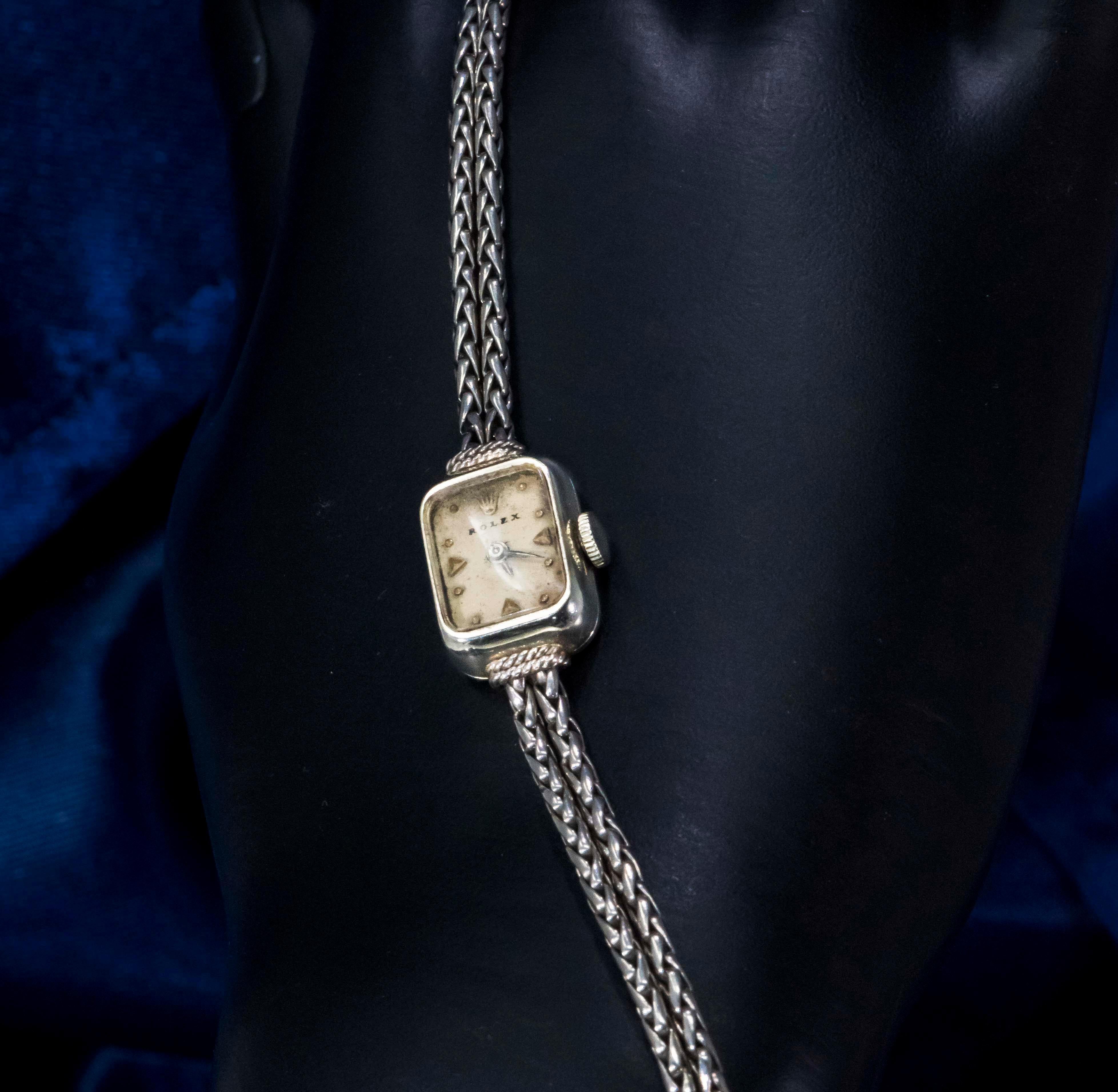 Retro Vintage 1960s Rolex 18 Karat Gold Double Rope and Knot Motif Bracelet Watch For Sale