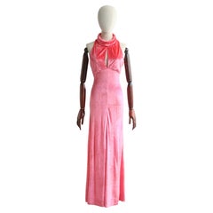 Vintage 1960's Rose Pink Velvet Evening Dress Keyhole Neckline Pink Dress UK 8
