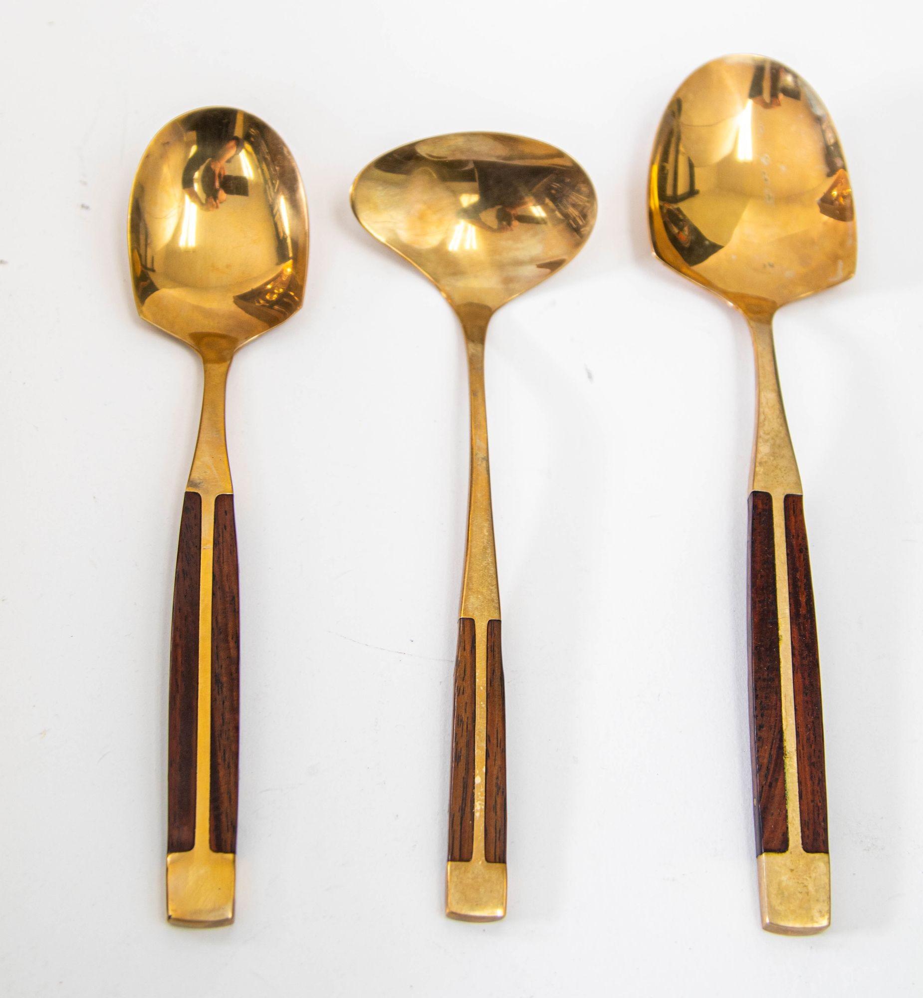 20th Century Vintage 1960s Rosewood and Bronze Flatware Set by Jean Claude 89 pieces For Sale