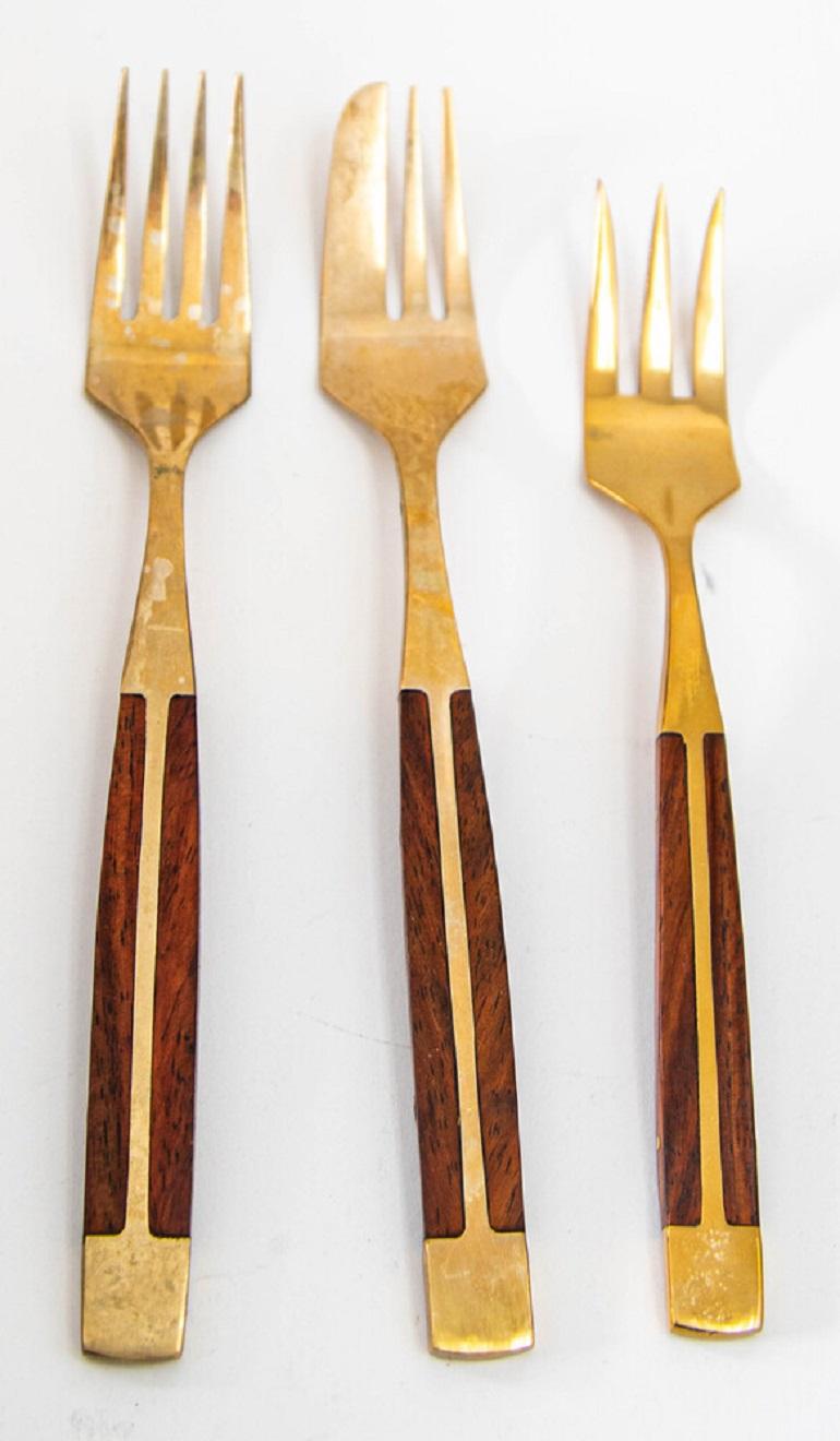 20th Century Vintage 1960s Rosewood and Bronze Flatware Set by Jean Claude 89 pieces For Sale