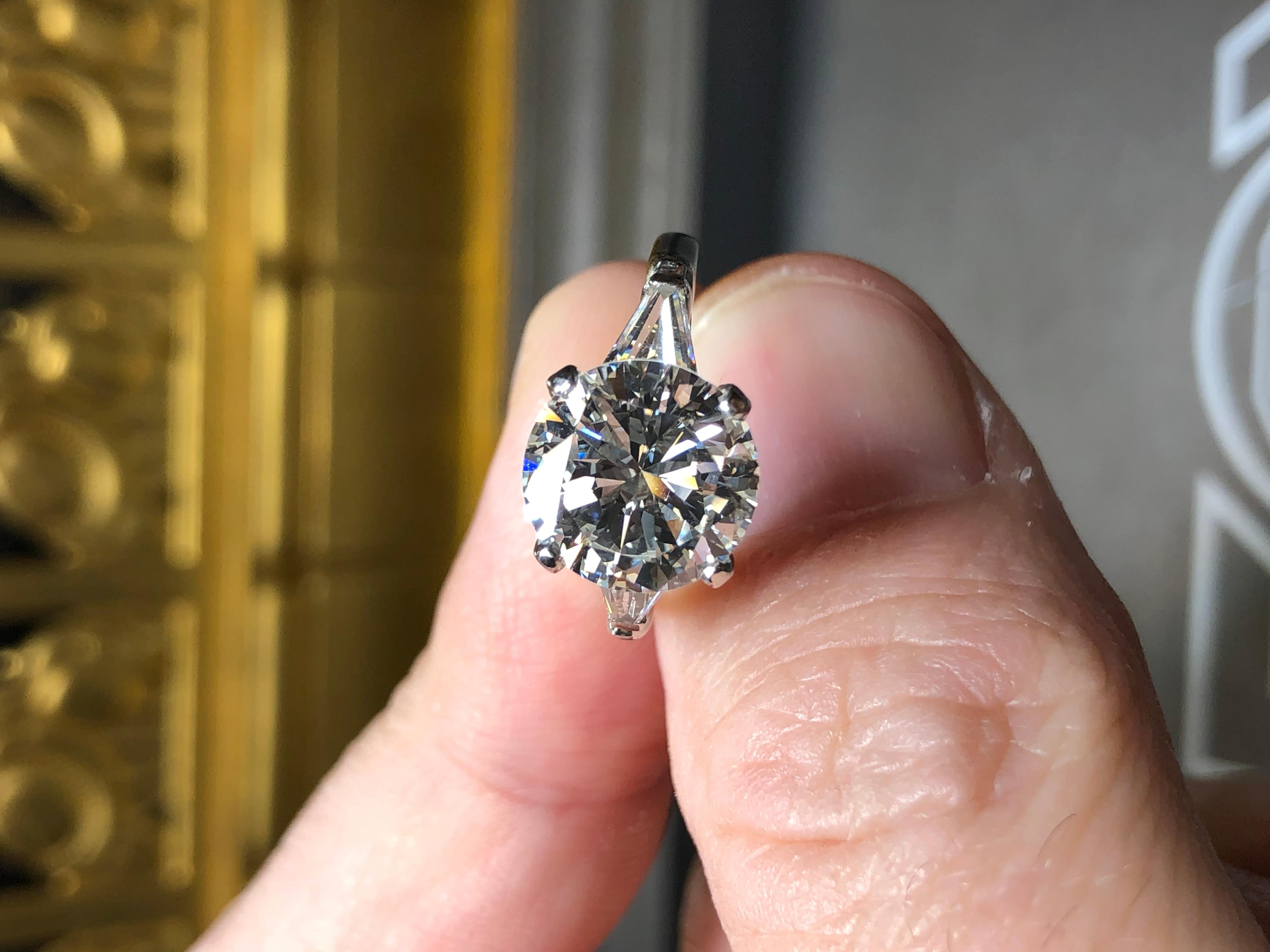 Vintage 1960’s Round Diamond 3 Stone Baguette Engagement Ring 3.53ct I Si1 GIA For Sale 3
