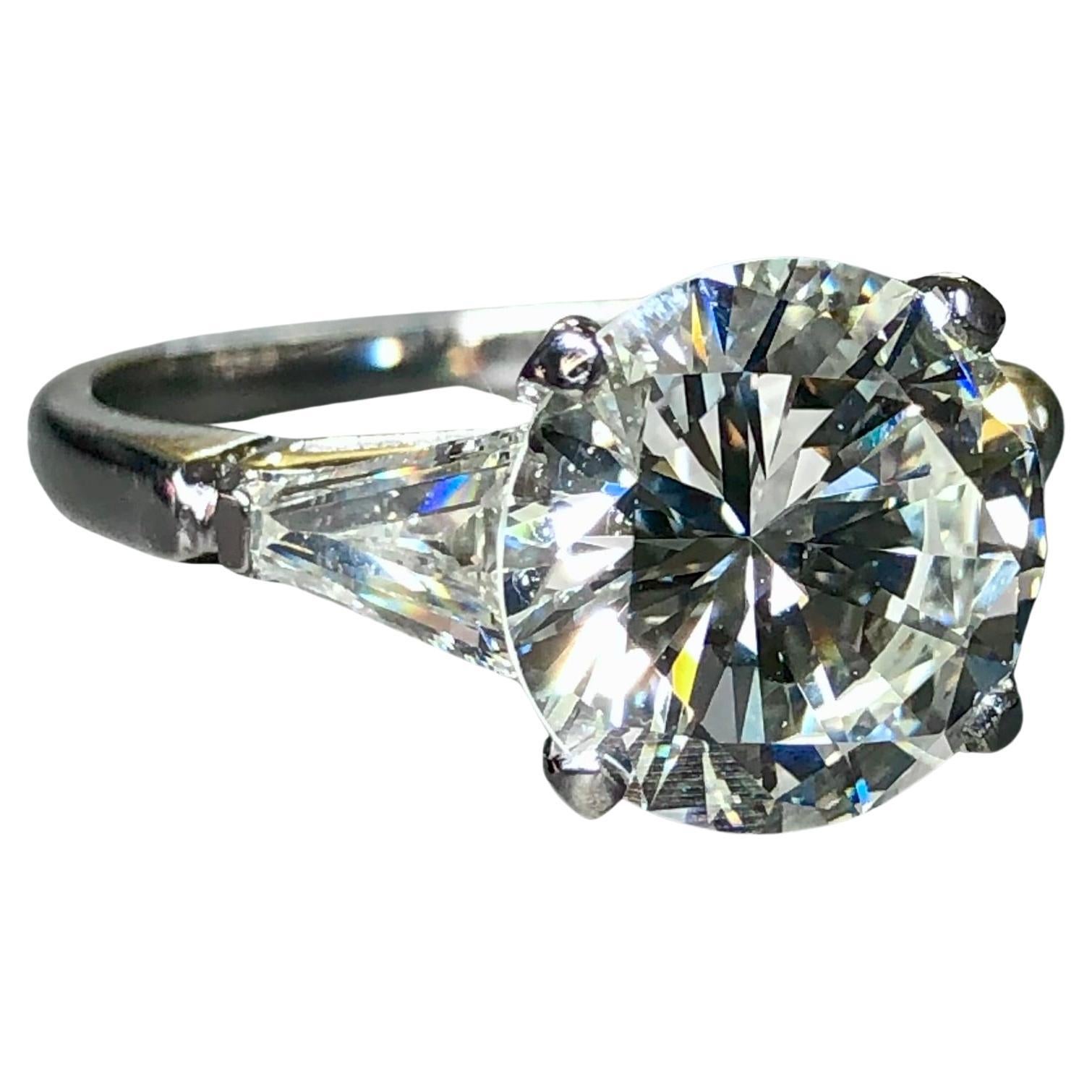 Vintage 1960’s Round Diamond 3 Stone Baguette Engagement Ring 3.53ct I Si1 GIA