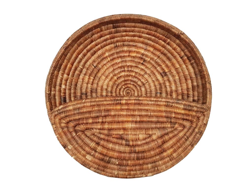 Fait main Panier de rangement mural rond en osier/étrangleur vintage des années 1960 en vente