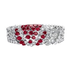 Vintage 1960s Ruby and Diamond White Gold Bracelet