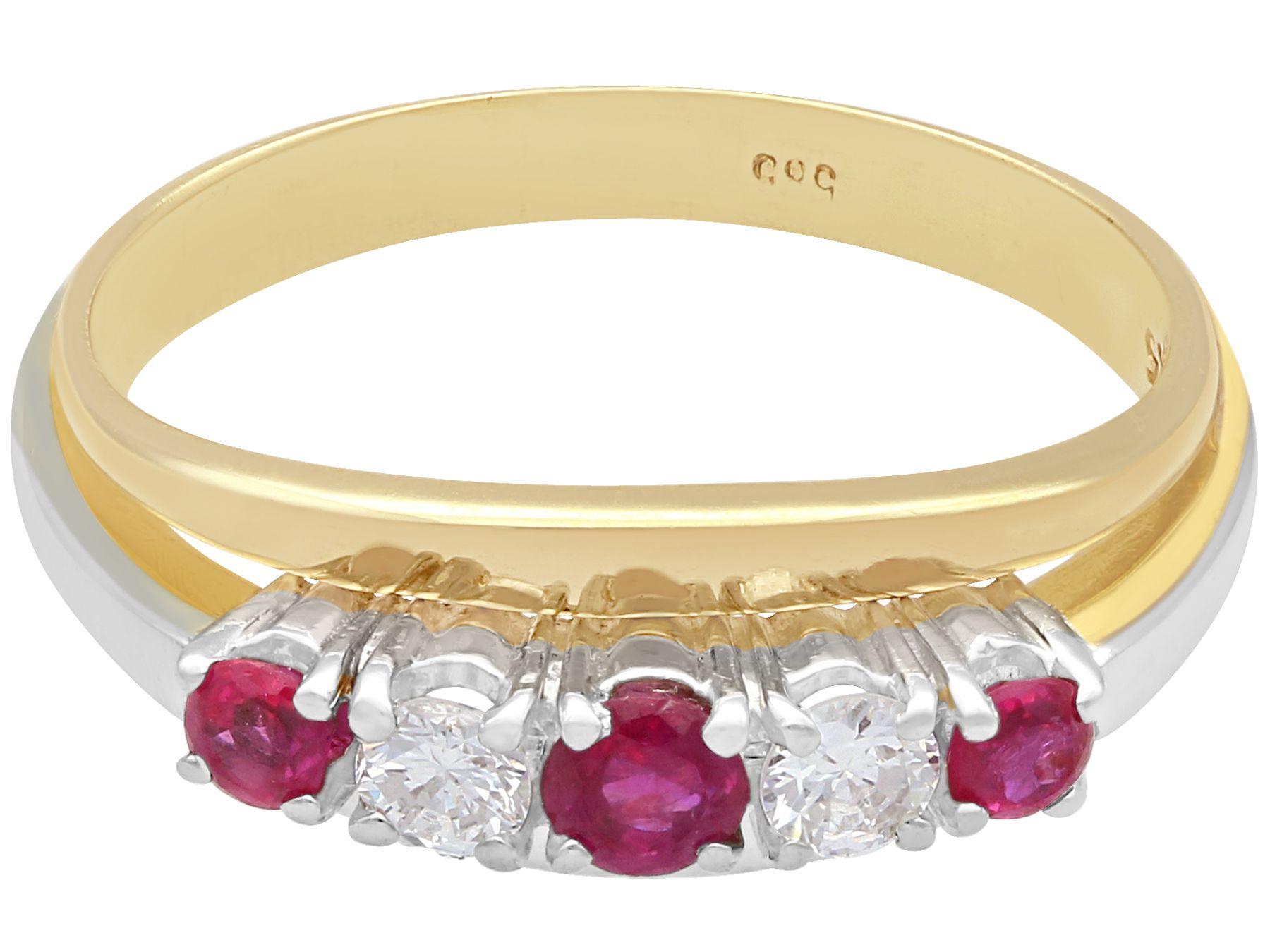 1960s Ruby and Diamond Yellow Gold 5 Stone Ring In Excellent Condition For Sale In Jesmond, Newcastle Upon Tyne
