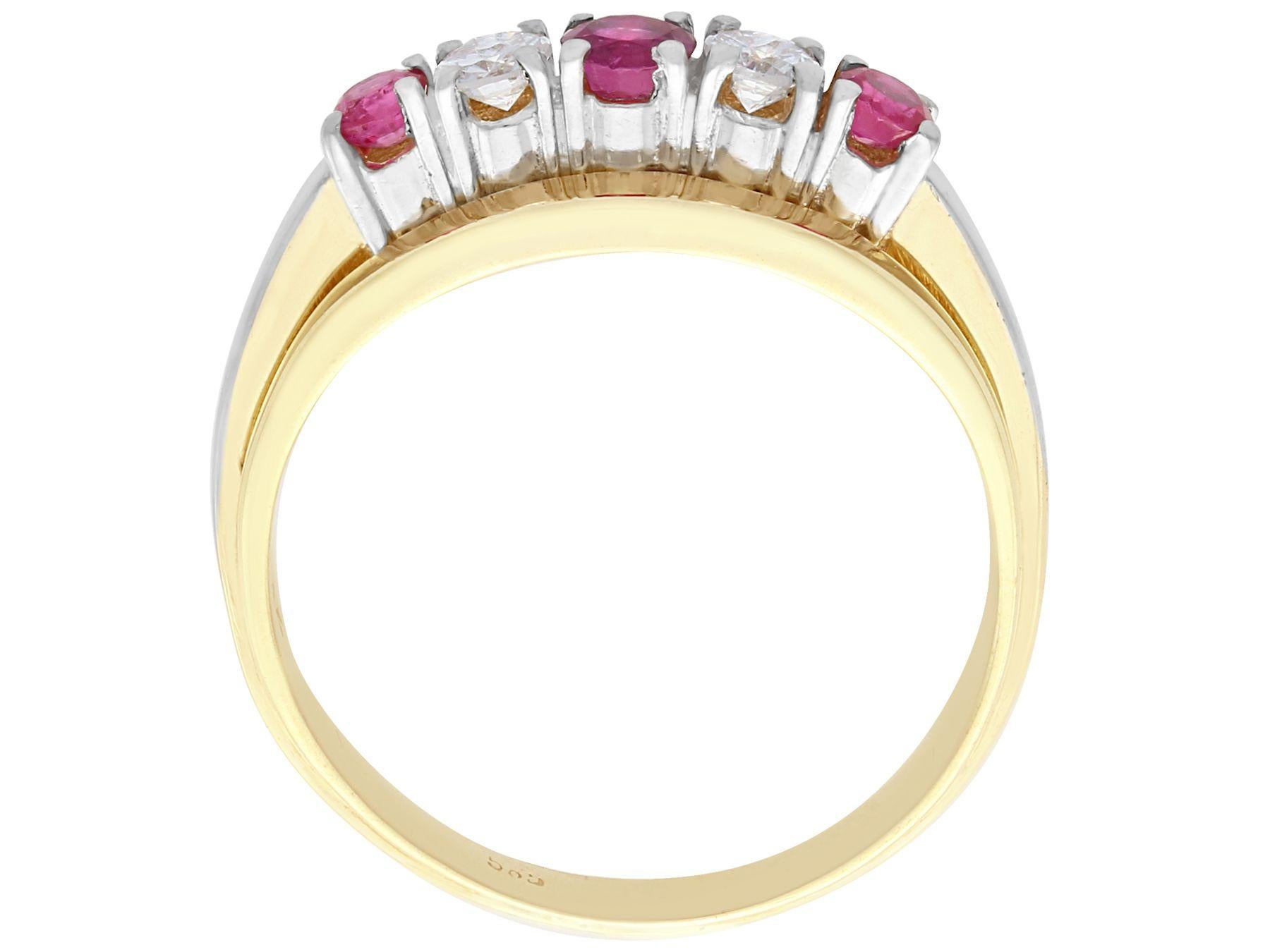1960s Ruby and Diamond Yellow Gold 5 Stone Ring For Sale 1