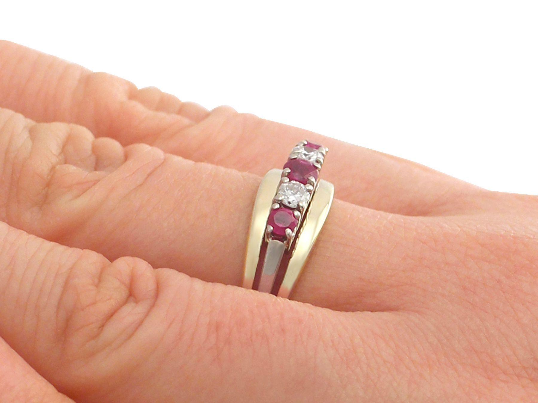 1960s Ruby and Diamond Yellow Gold 5 Stone Ring For Sale 3