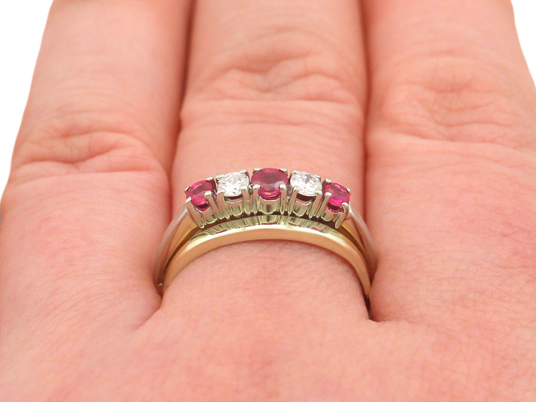 1960s Ruby and Diamond Yellow Gold 5 Stone Ring For Sale 4
