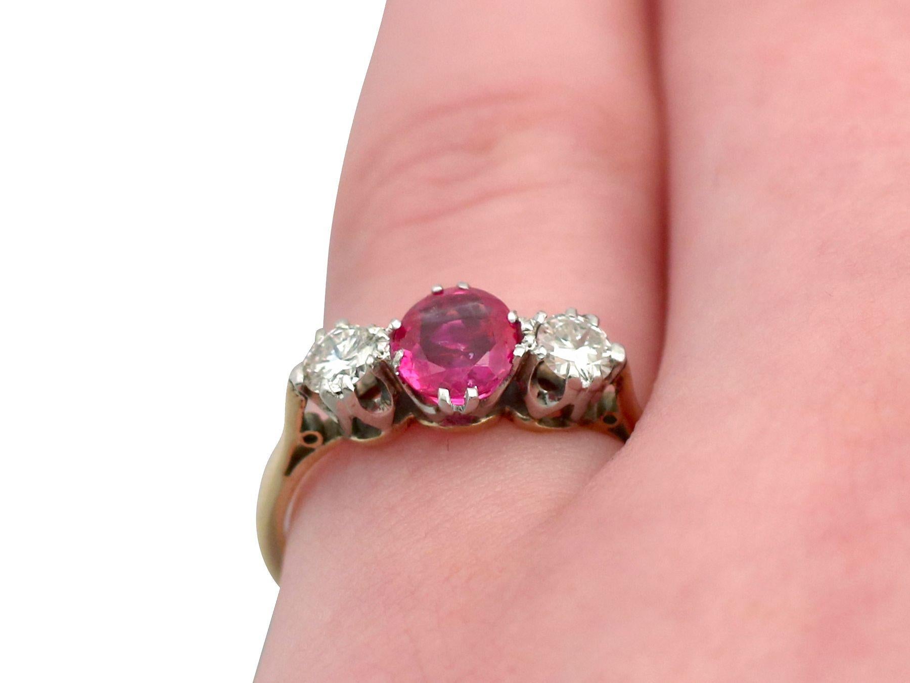 Vintage 1960s Ruby Diamond and Yellow Gold Three-Stone Ring For Sale 2