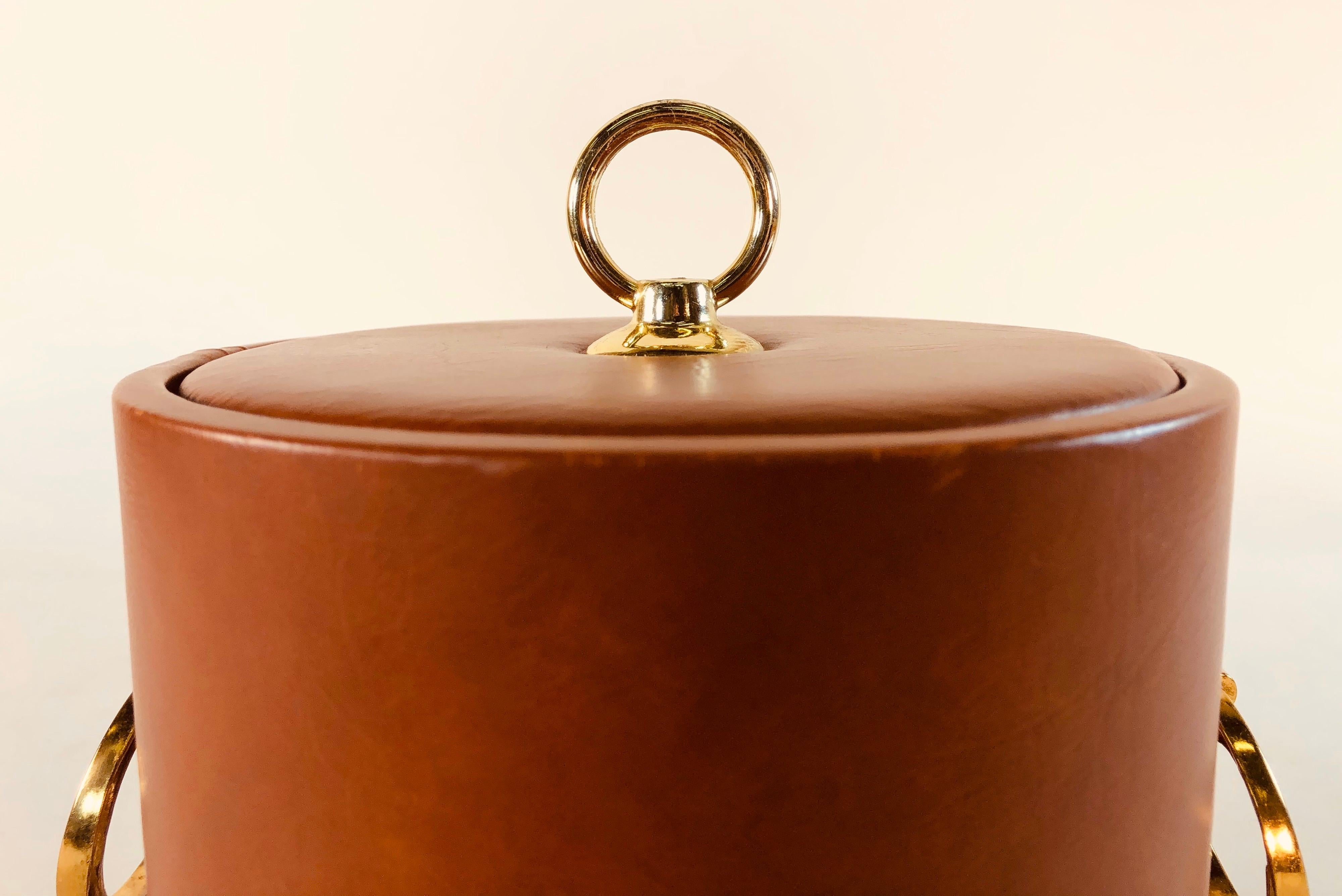 Mid-Century Modern Vintage 1960s Rust Vinyl and Gold Metal Ice Bucket