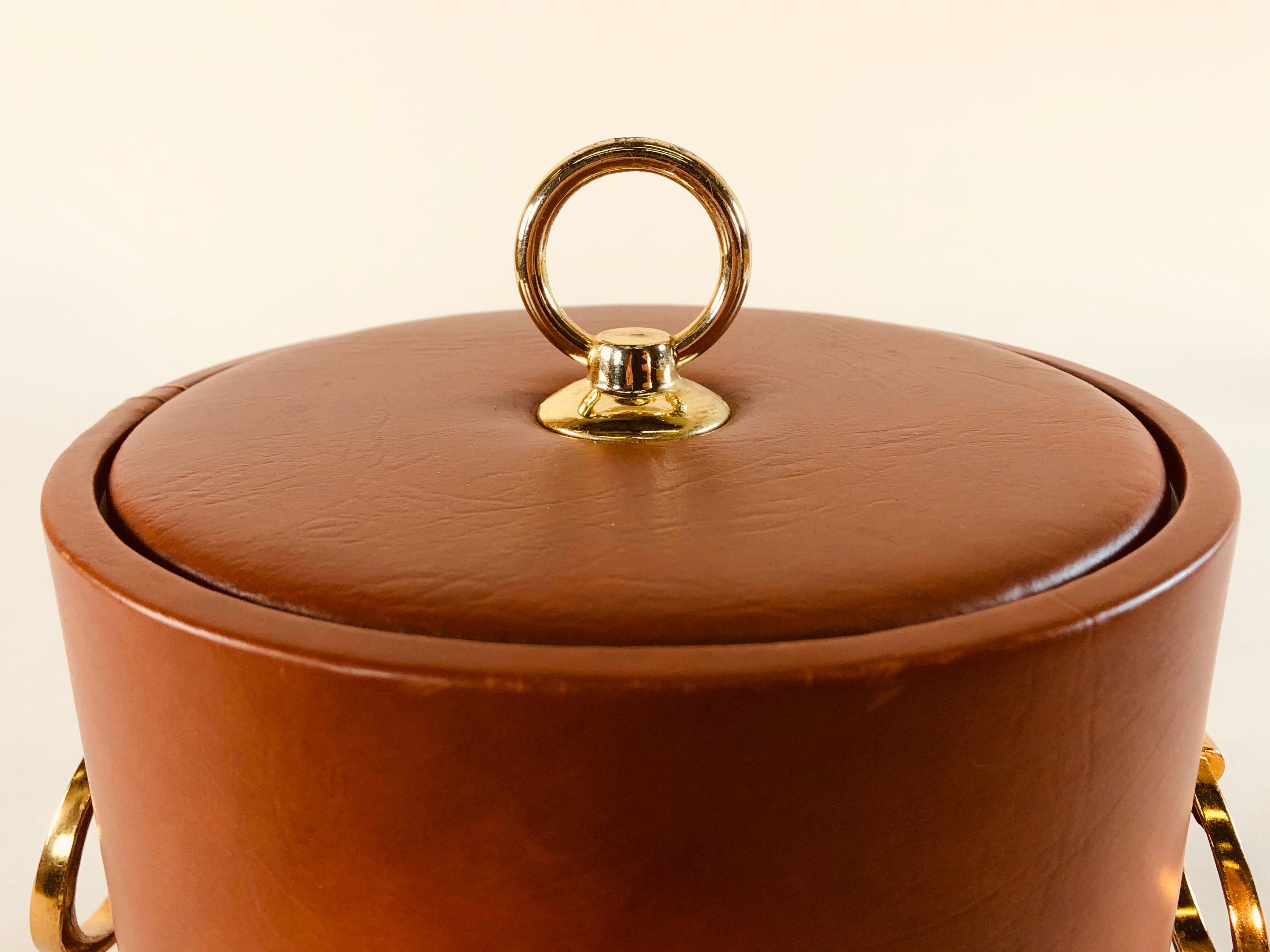 20th Century Vintage 1960s Rust Vinyl and Gold Metal Ice Bucket