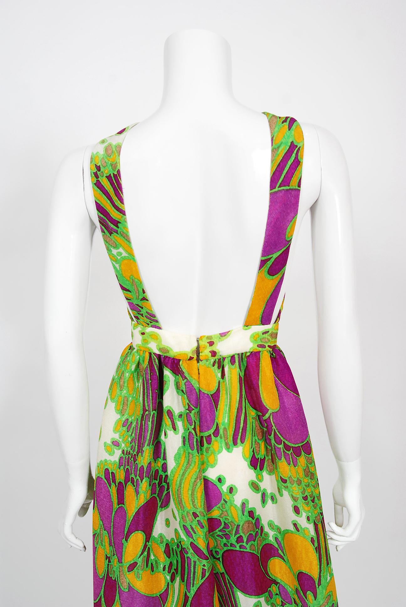 Vintage 1960's Saks Fifth Avenue Psychedelic Print Silk Cut-Out Harem Jumpsuit 5