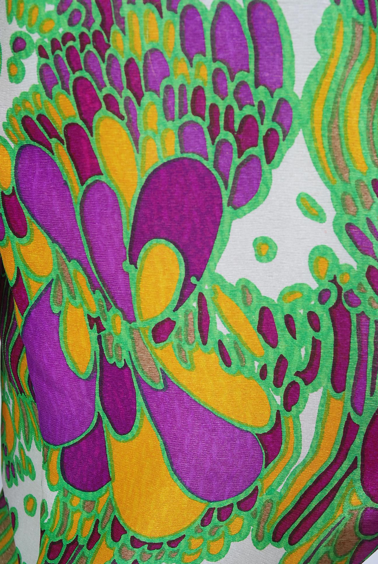 Women's Vintage 1960's Saks Fifth Avenue Psychedelic Print Silk Cut-Out Harem Jumpsuit