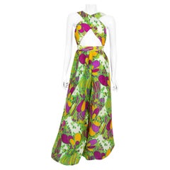 Vintage 1960's Saks Fifth Avenue Psychedelic Print Silk Cut-Out Harem Jumpsuit