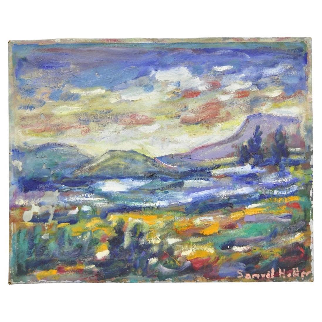 Vintage 1960s Samuel Heller "Mountain Landscape" Oil on Canvas Painting, Signed