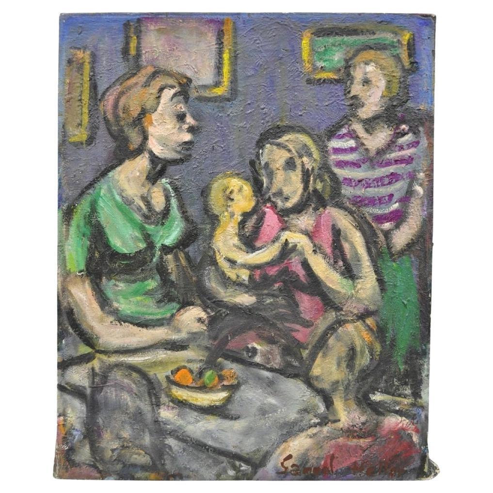 Vintage 1960s Samuel Heller "Frauen mit Kind" Öl auf Leinwand Gemälde, signiert