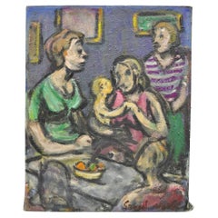 Vintage 1960s Samuel Heller "Women with Child" Oil on Canvas Painting, Signed