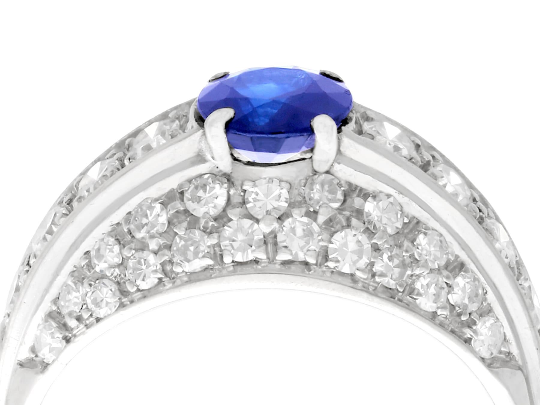 This impressive vintage 0.70 carat sapphire and 0.78 carat diamond, 18 karat white gold dress ring; part of our diverse vintage jewelry collections.

This fine and impressive sapphire and diamond dress ring has been crafted in 18k white gold.

The