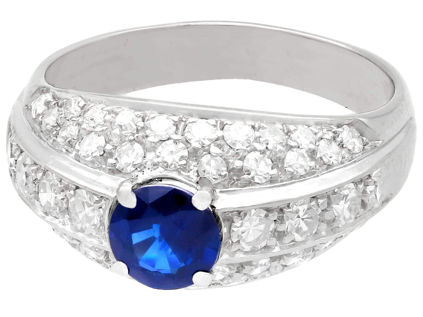 Round Cut 1960s 0.70 Carat Sapphire and Diamond White Gold Cocktail Ring For Sale