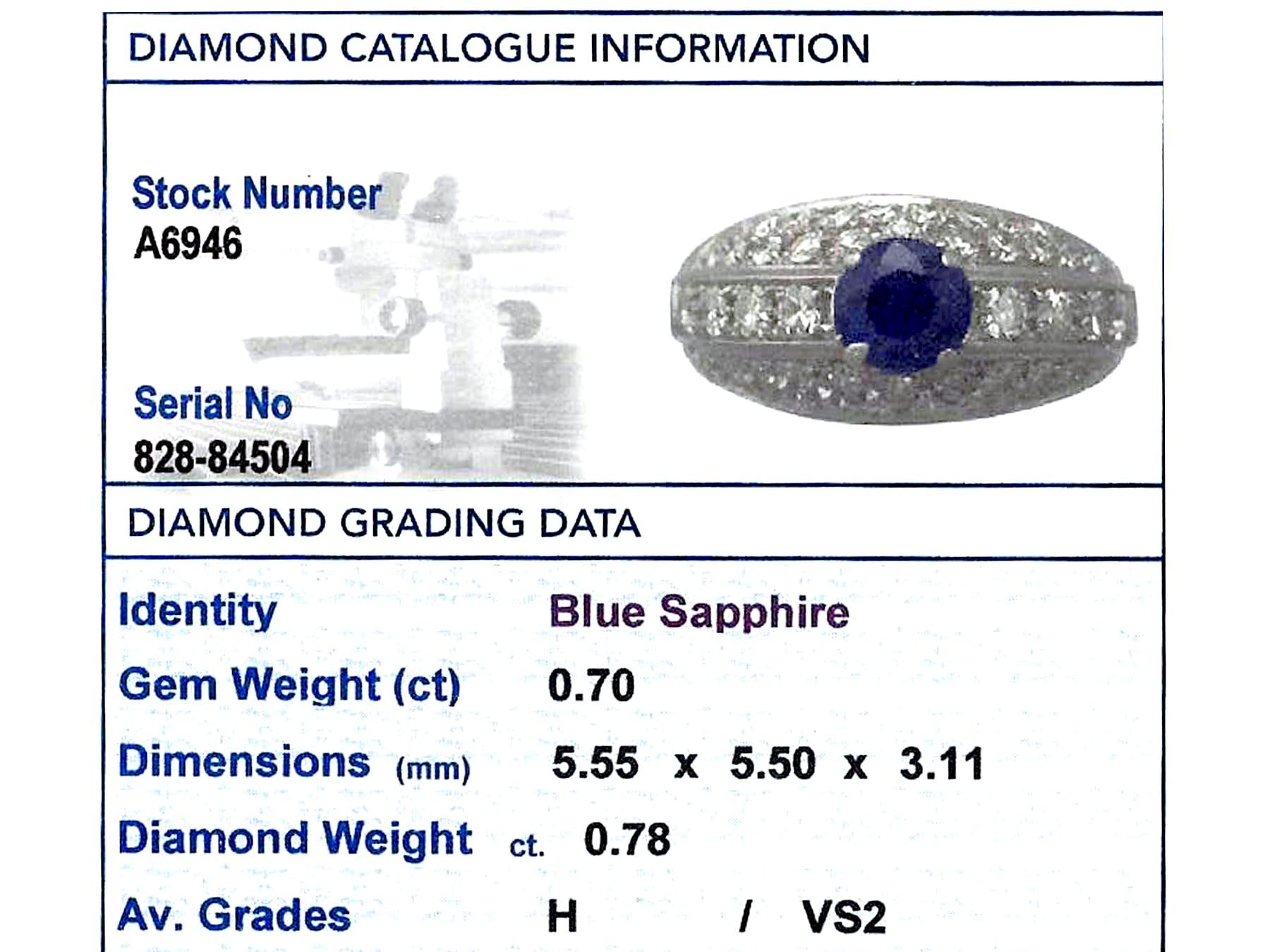 Women's or Men's 1960s 0.70 Carat Sapphire and Diamond White Gold Cocktail Ring For Sale