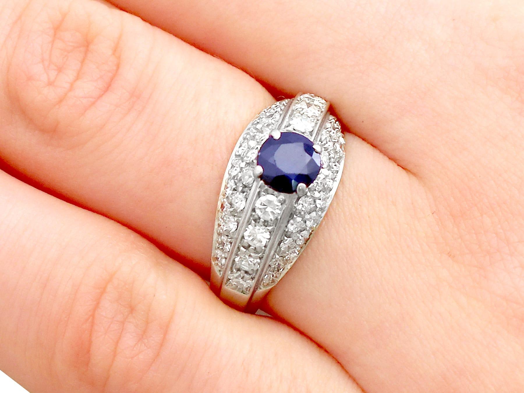 1960s 0.70 Carat Sapphire and Diamond White Gold Cocktail Ring For Sale 2