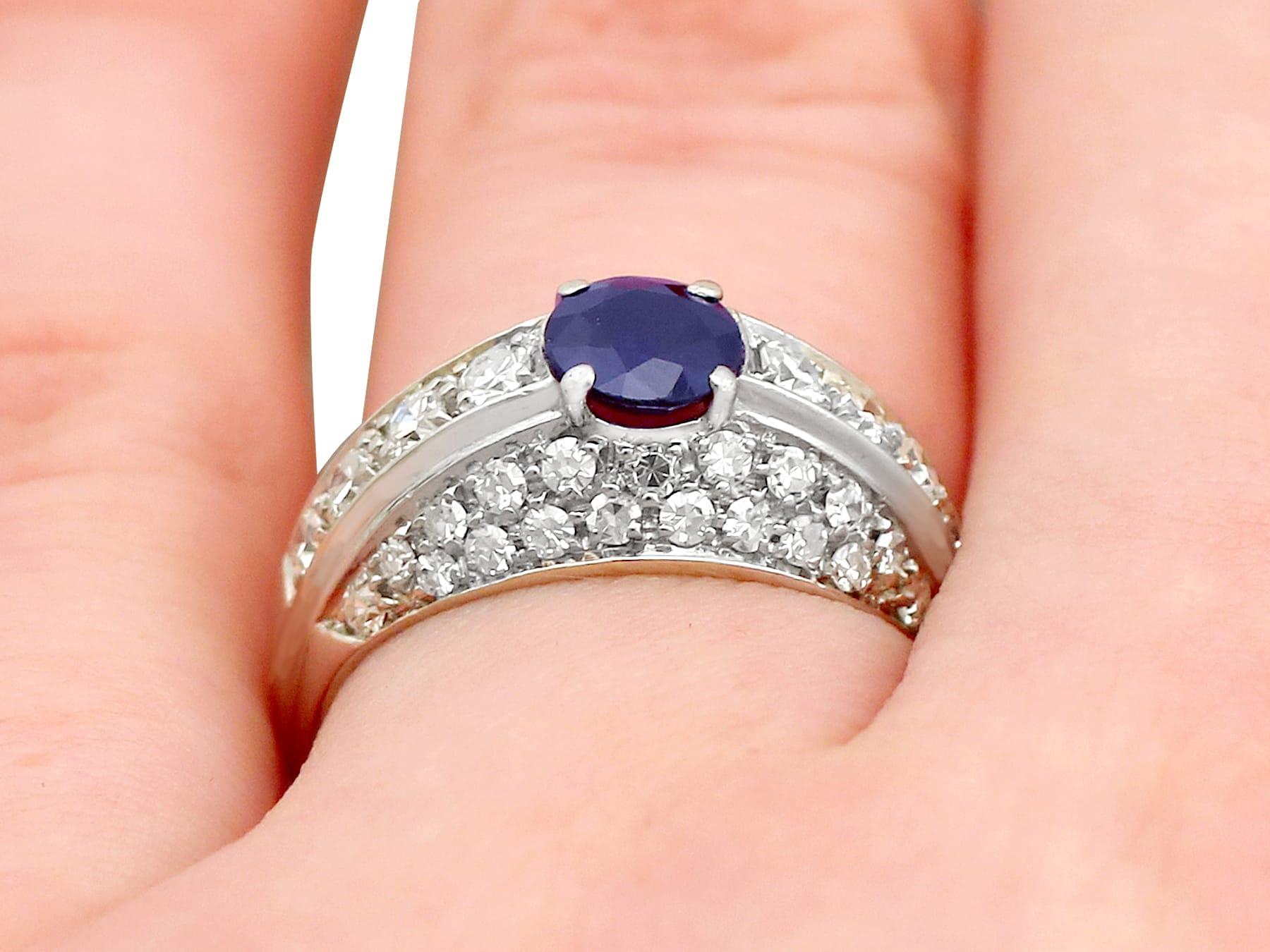 1960s 0.70 Carat Sapphire and Diamond White Gold Cocktail Ring For Sale 3