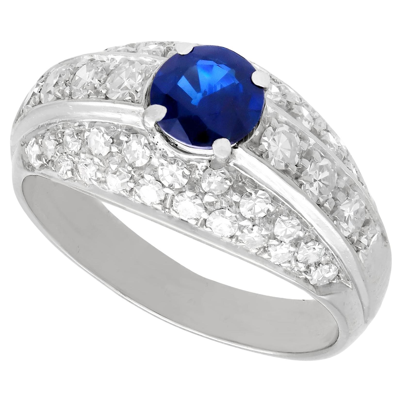 1960s 0.70 Carat Sapphire and Diamond White Gold Cocktail Ring For Sale