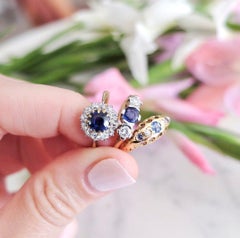 Vintage 1960s Sapphire Diamond Halo 18ct Gold Ring
