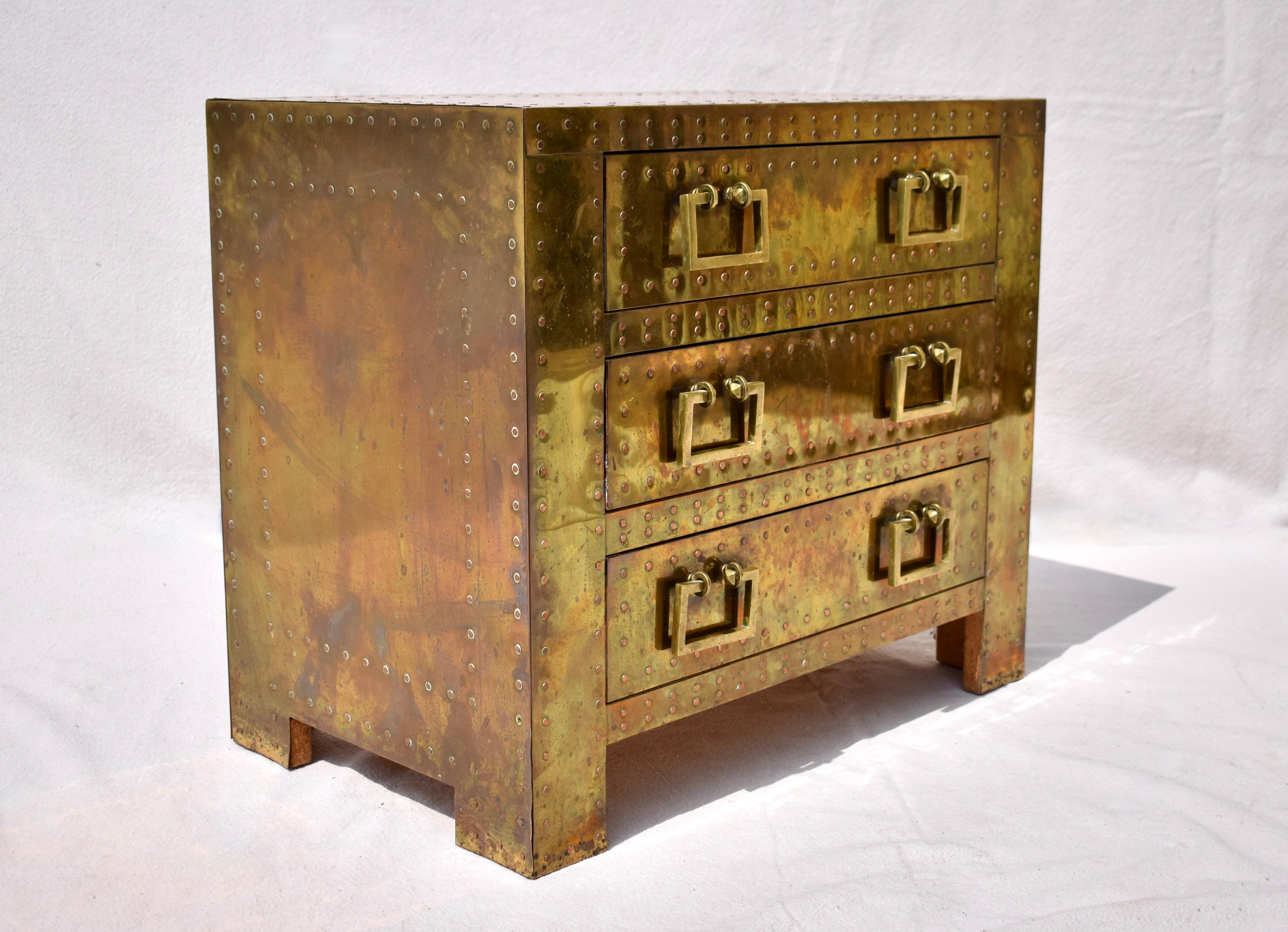 Campaign Vintage 1960s Sarreid Spain Brass and Copper Chest of Drawers