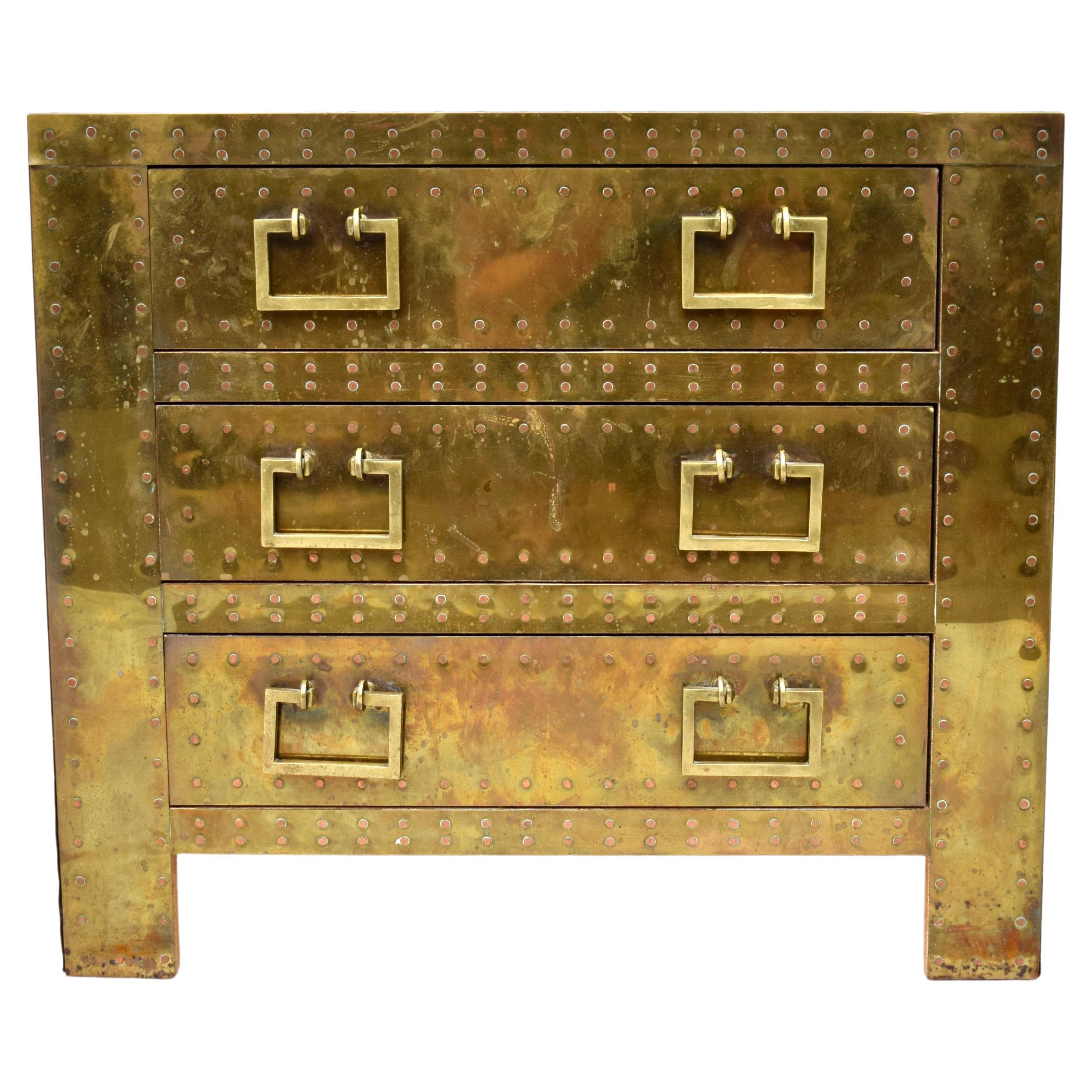 Vintage 1960s Sarreid Spain Brass and Copper Chest of Drawers