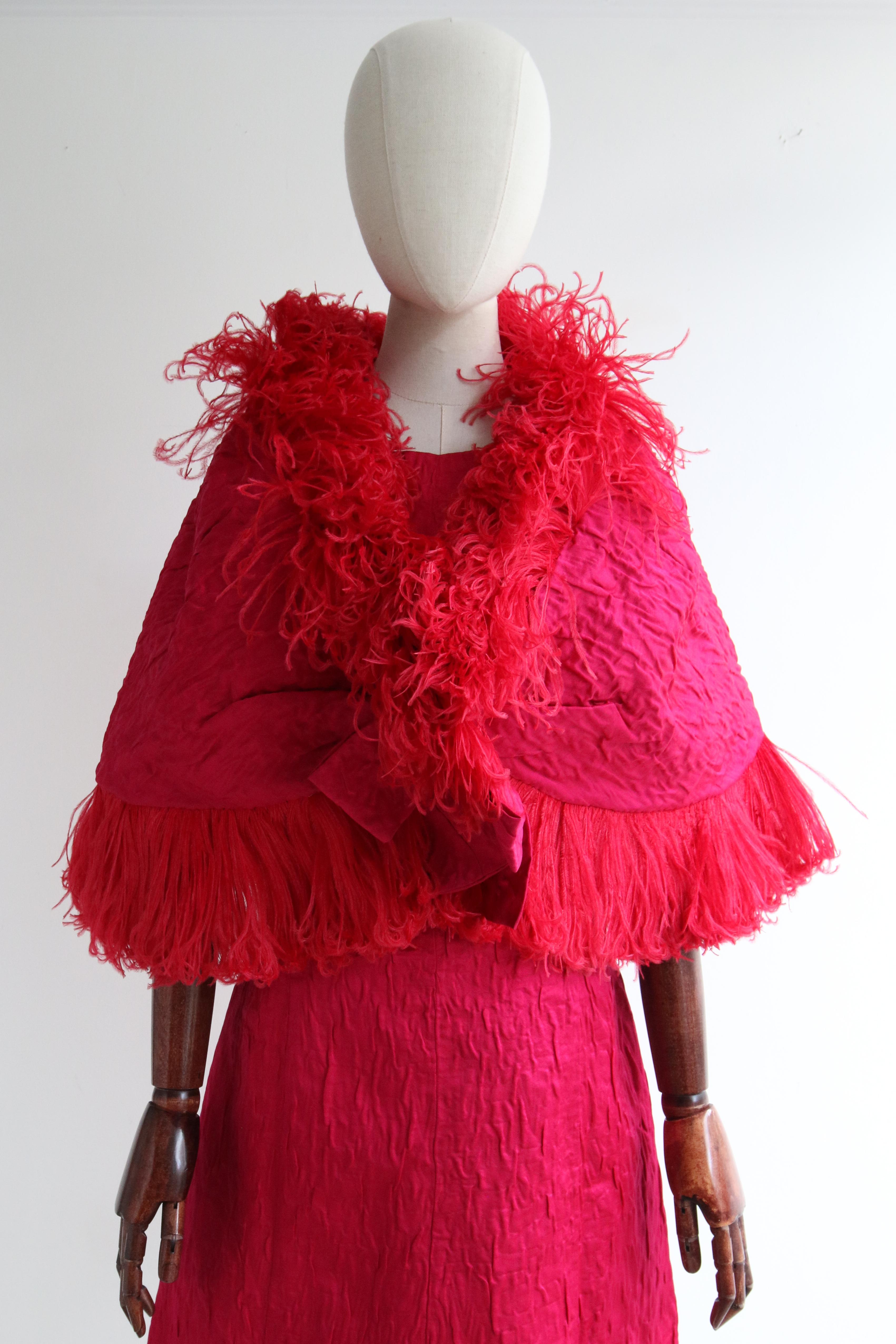 Vintage 1960's Satin Matelasse Dress, Capelet & Shoe Set UK 12 US 8 For Sale 4