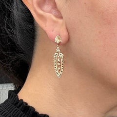 Vintage 1960's Seed Pearl Drop Dangle Earrings 14k Yellow Gold