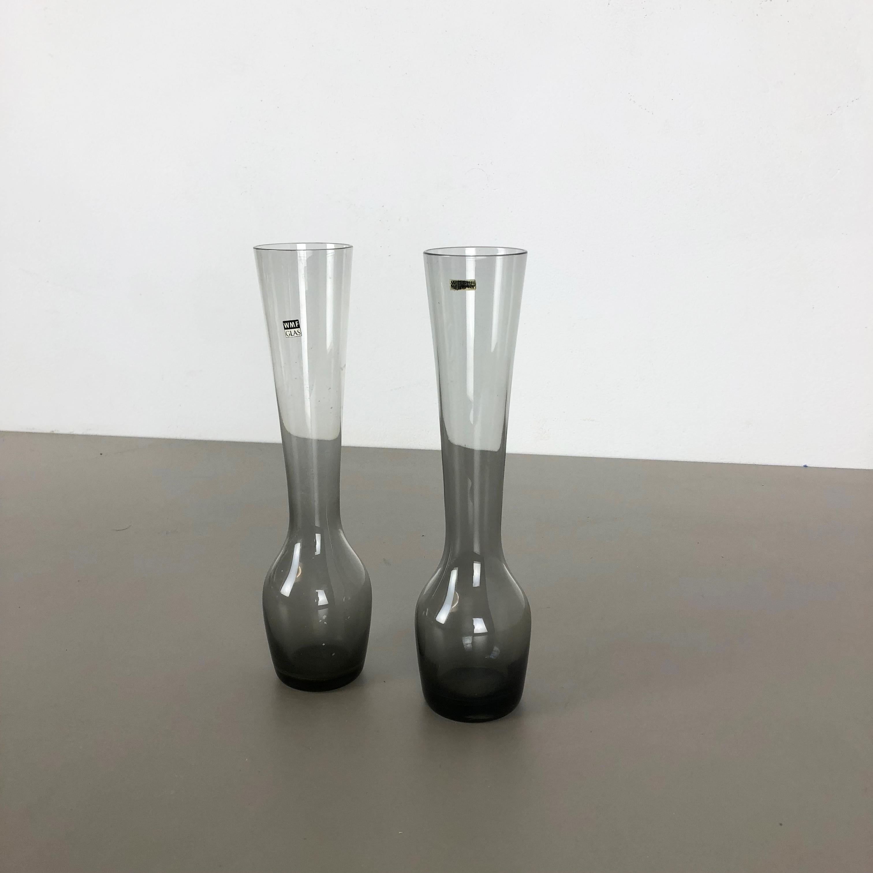 Mid-Century Modern Vintage 1960s Set of 2 Turmalin Vases by Wilhelm Wagenfeld for WMF, Germany For Sale