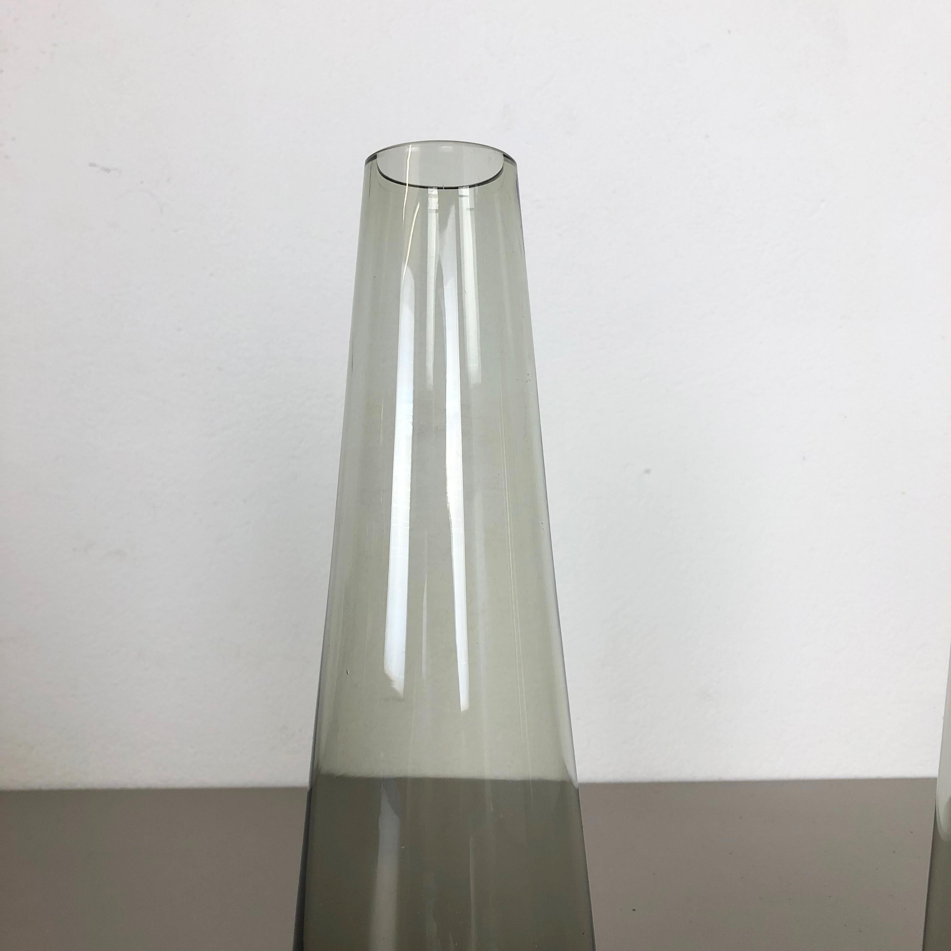 Glass Vintage 1960s Set of 2 Turmalin Vases by Wilhelm Wagenfeld for WMF, Germany For Sale