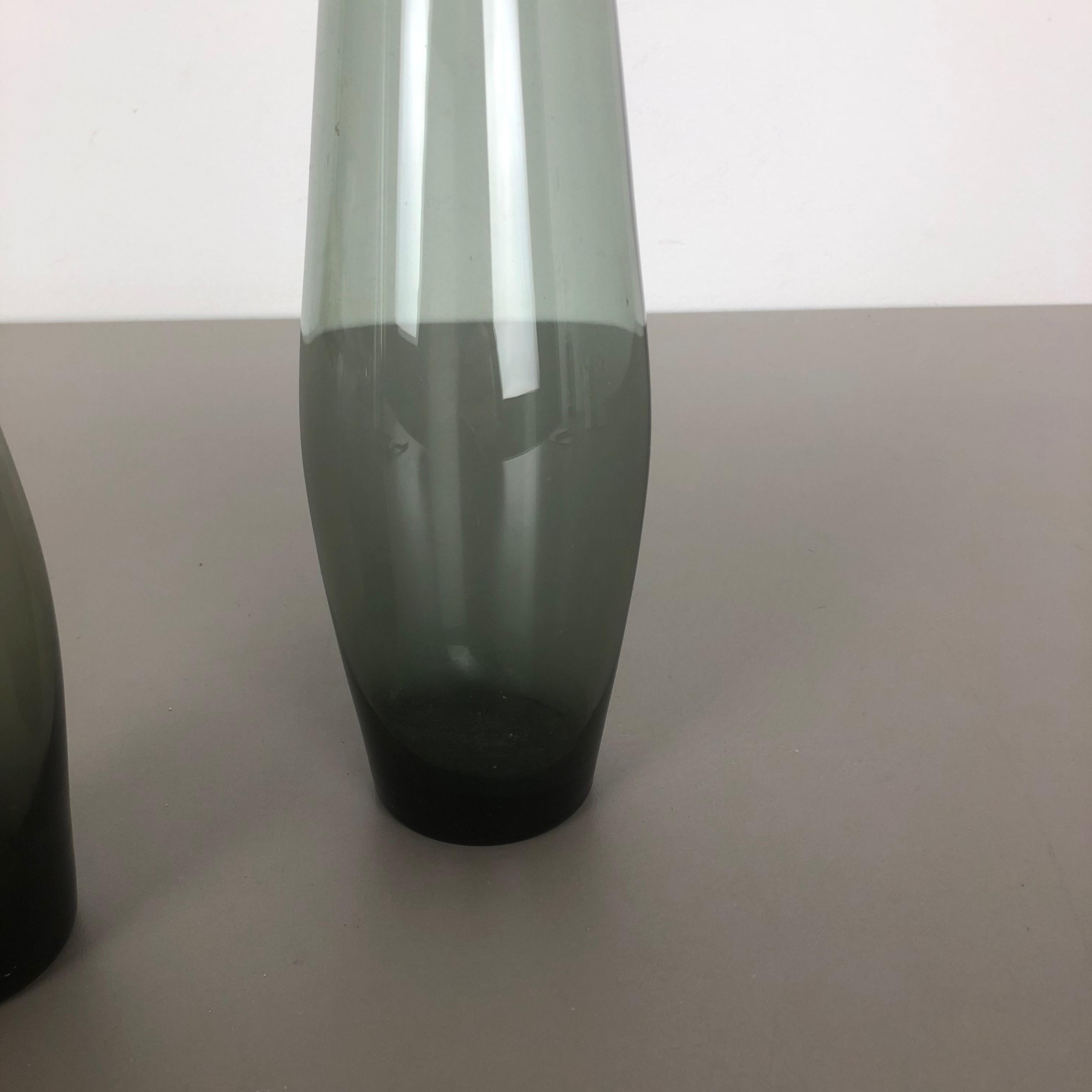 Glass Vintage 1960s Set of 2 Turmaline Vases by Wilhelm Wagenfeld for WMF, Germany For Sale