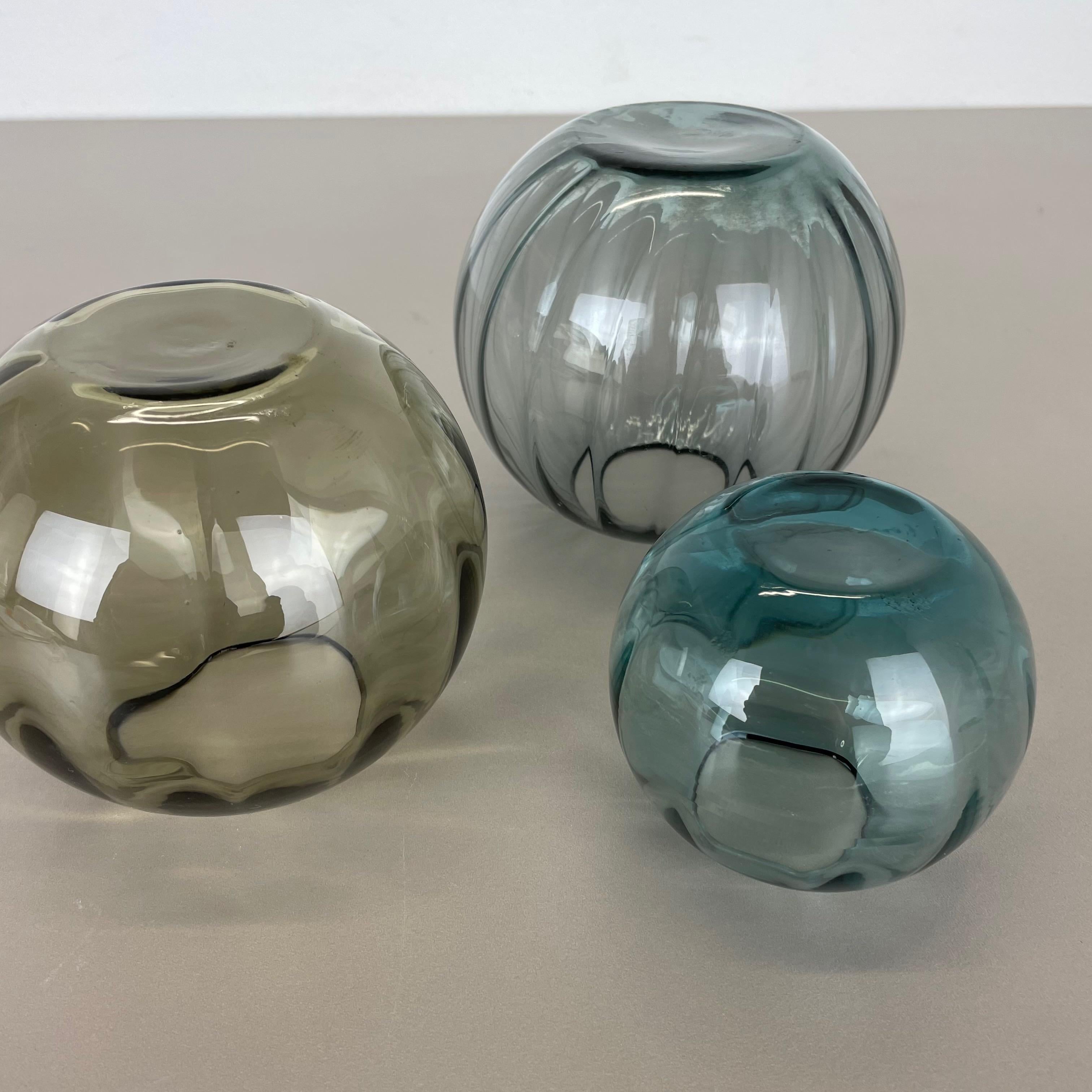 Vintage 1960s Set of 3 Ball Vases Turmaline by Wilhelm Wagenfeld for WMF Germany For Sale 12