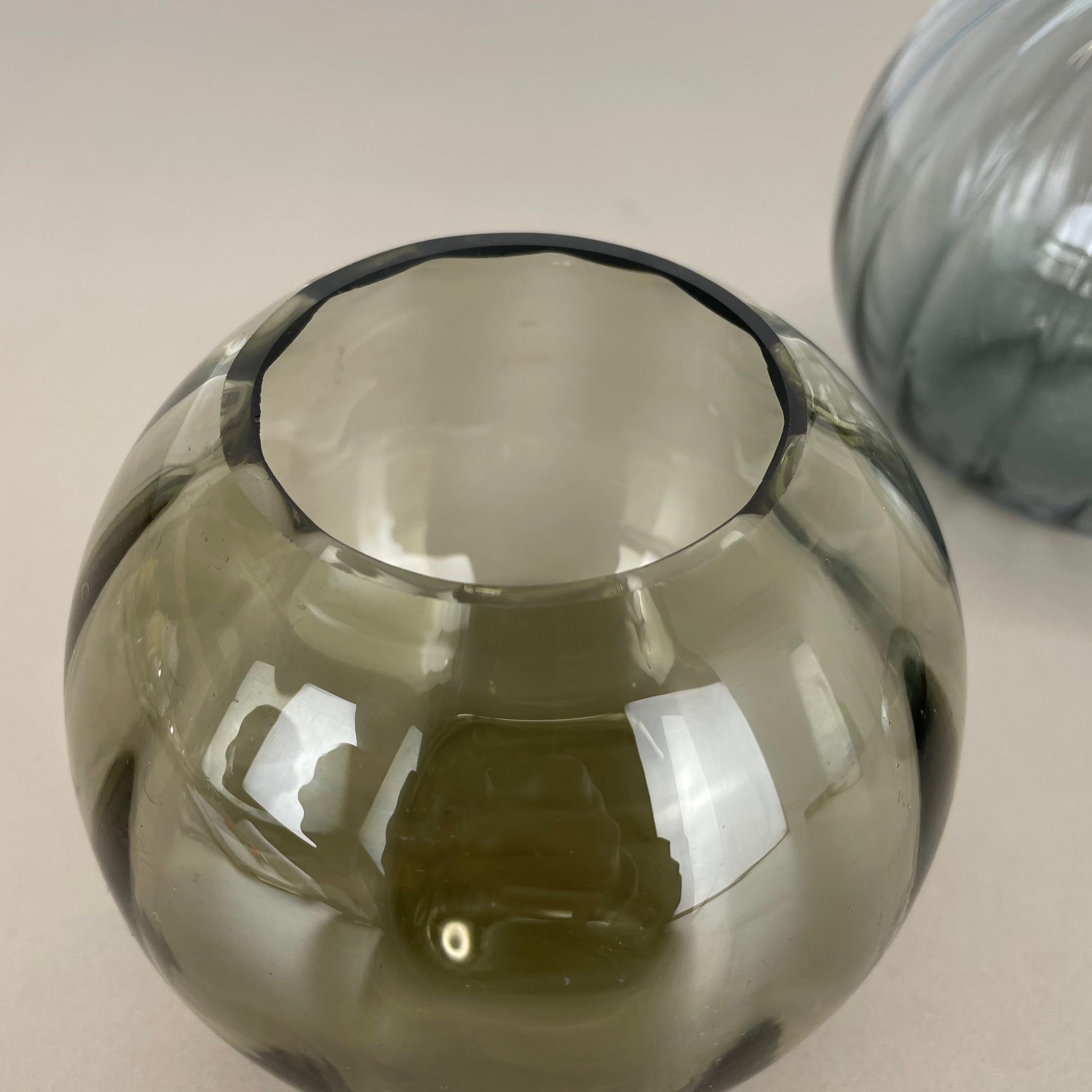 Glass Vintage 1960s Set of 3 Ball Vases Turmaline by Wilhelm Wagenfeld for WMF Germany For Sale