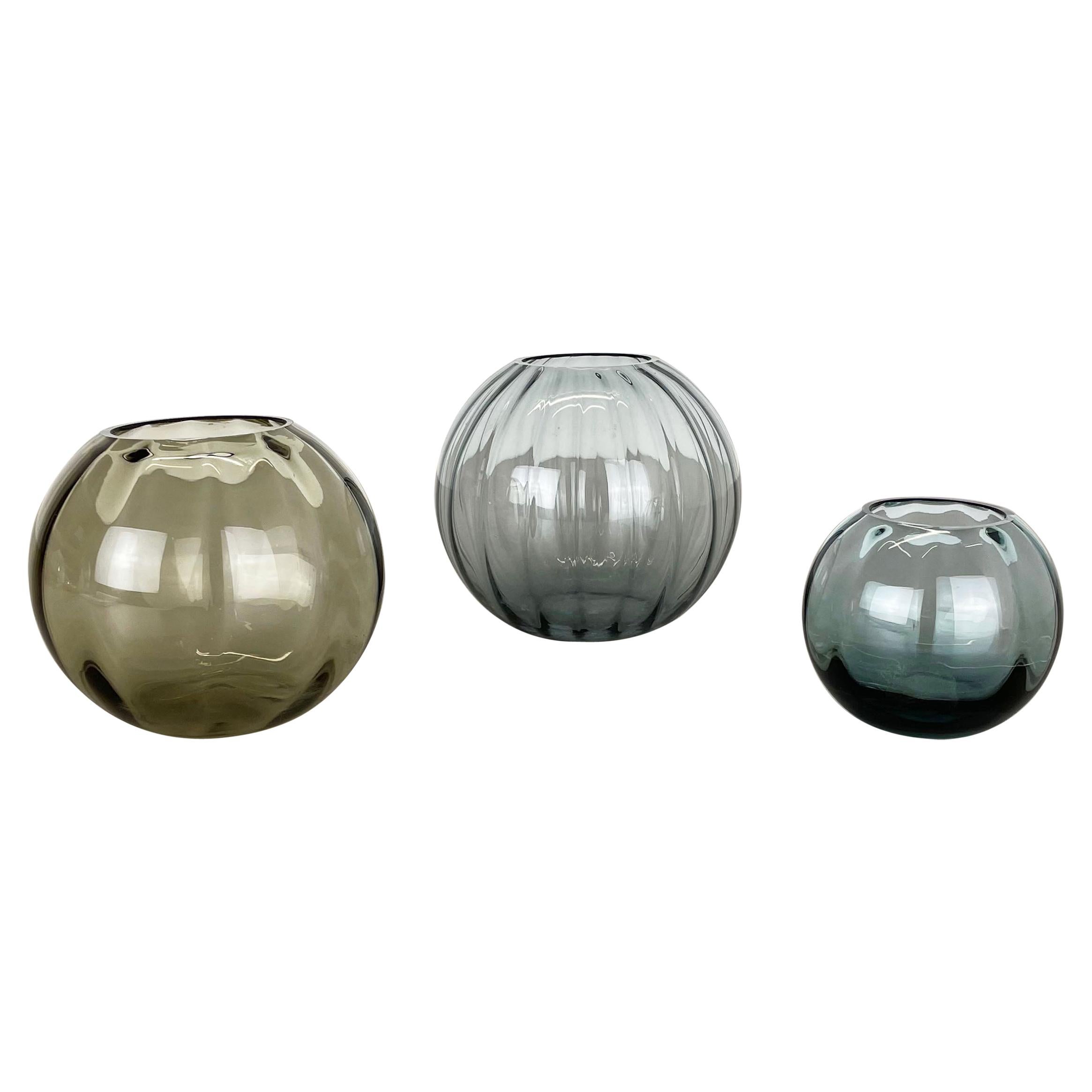 Vintage 1960s Set of 3 Ball Vases Turmaline by Wilhelm Wagenfeld for WMF Germany For Sale